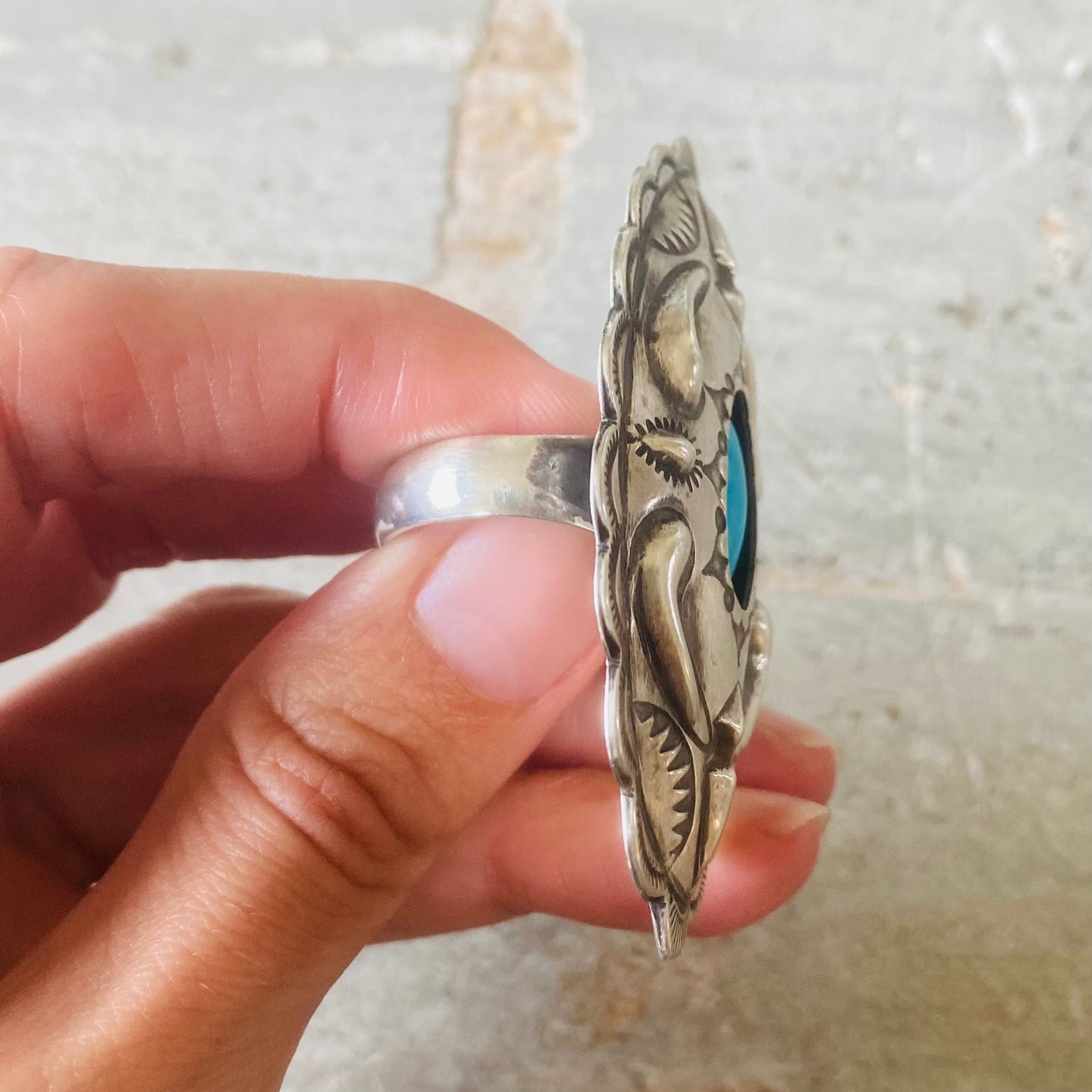 Navajo Glenn Livingston Sterling Silver & Turquoise Shadowbox Ring