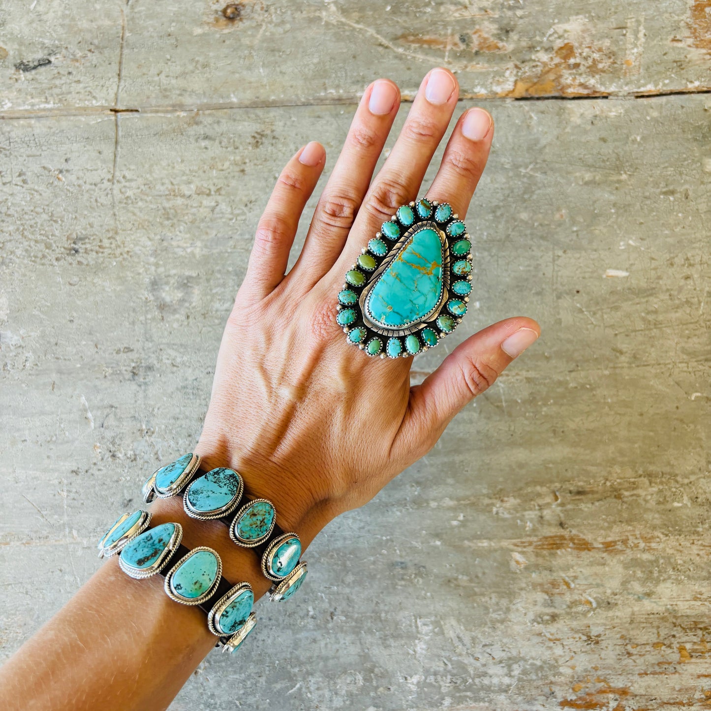 Navajo Marcus Chavez Sterling Silver & Multi Turquoise Cluster Ring