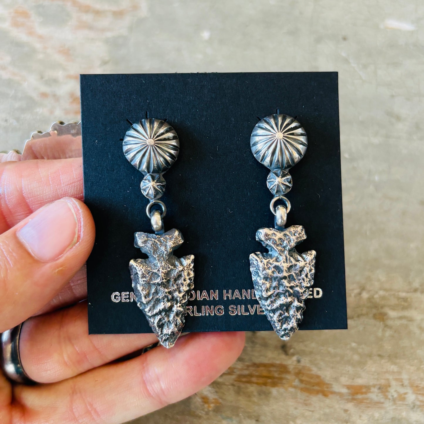 Navajo Gabriel Natan Sterling Silver Arrowhead Earrings