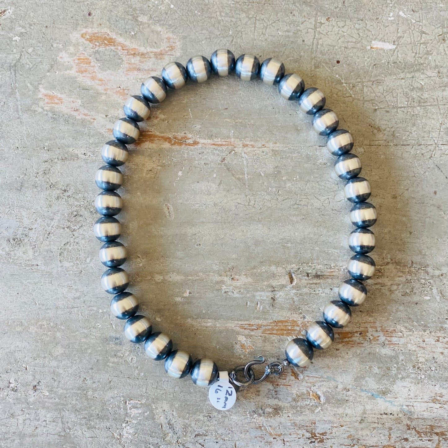 Navajo Strung Sterling Silver Machine Made 12mm Pearls Necklace