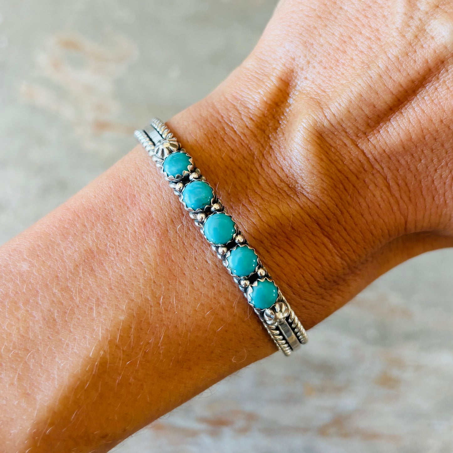 Navajo James King Sterling Silver & Turquoise Stacker Cuff