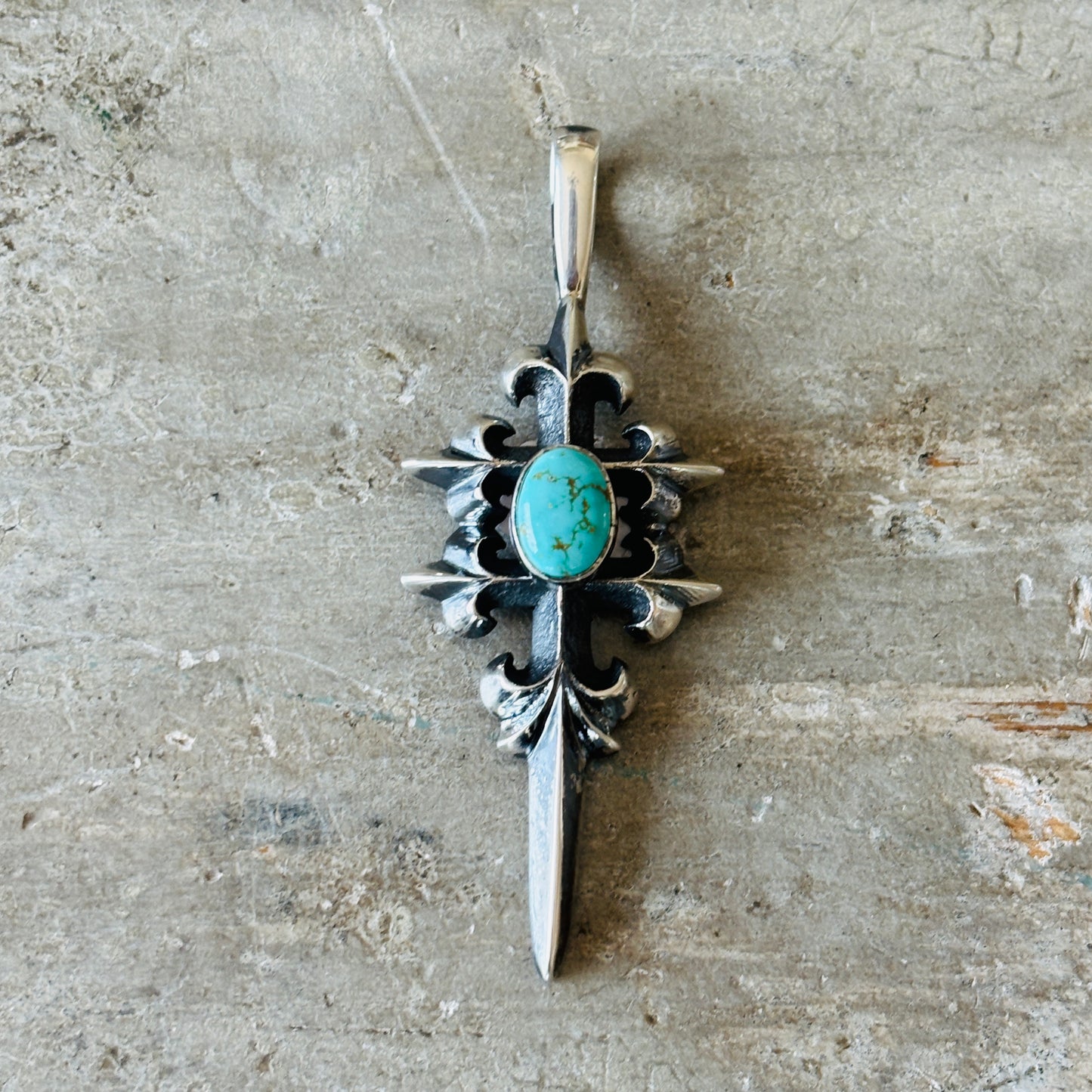 Navajo Floyd Parkhurst Sterling Silver & Carico Lake Turquoise Tufa Cast Pendant