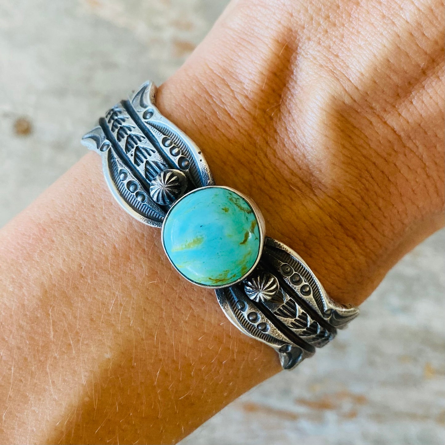Navajo Kindale Billah Sterling Silver & Kingman Turquoise Stacker Cuff