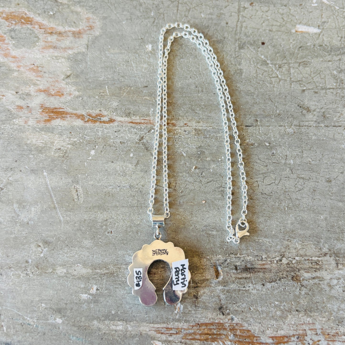 New Navajo Martin Perry Sterling Silver & Blue Lab Opal Naja Pendant