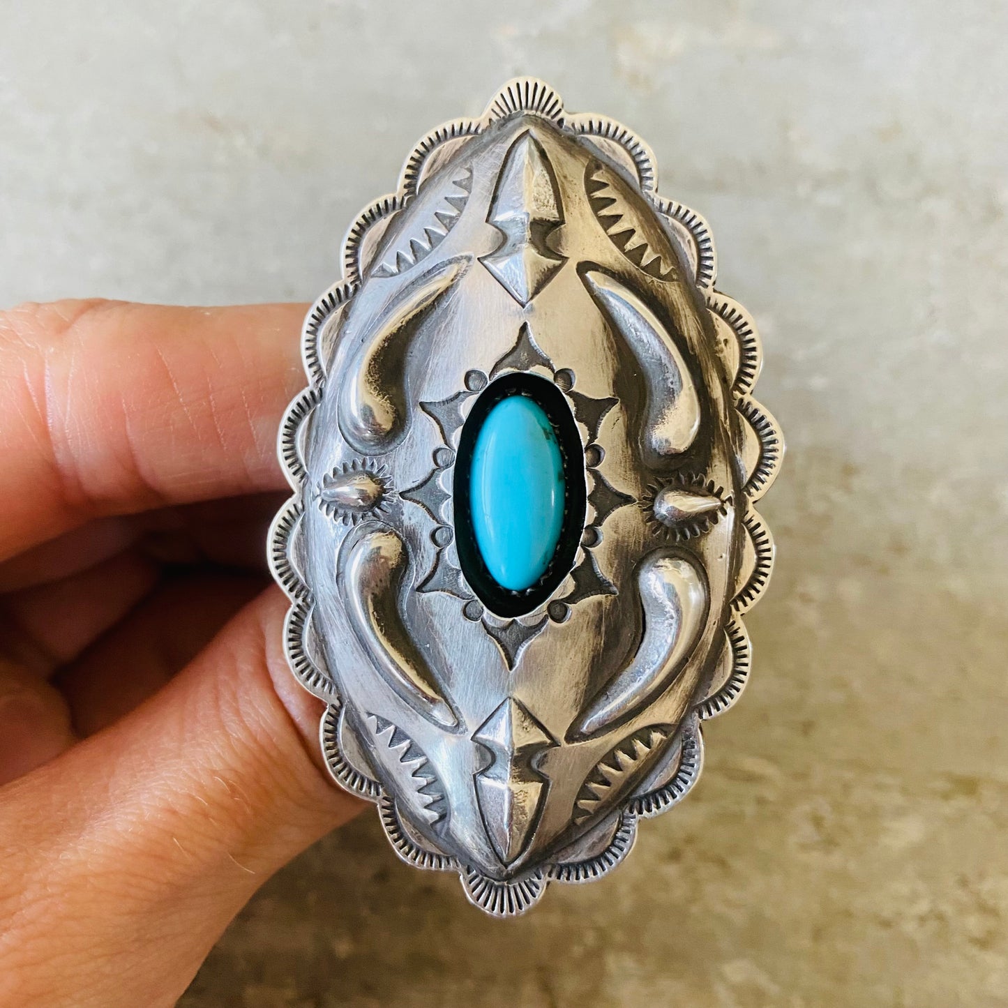 Navajo Glenn Livingston Sterling Silver & Turquoise Shadowbox Ring