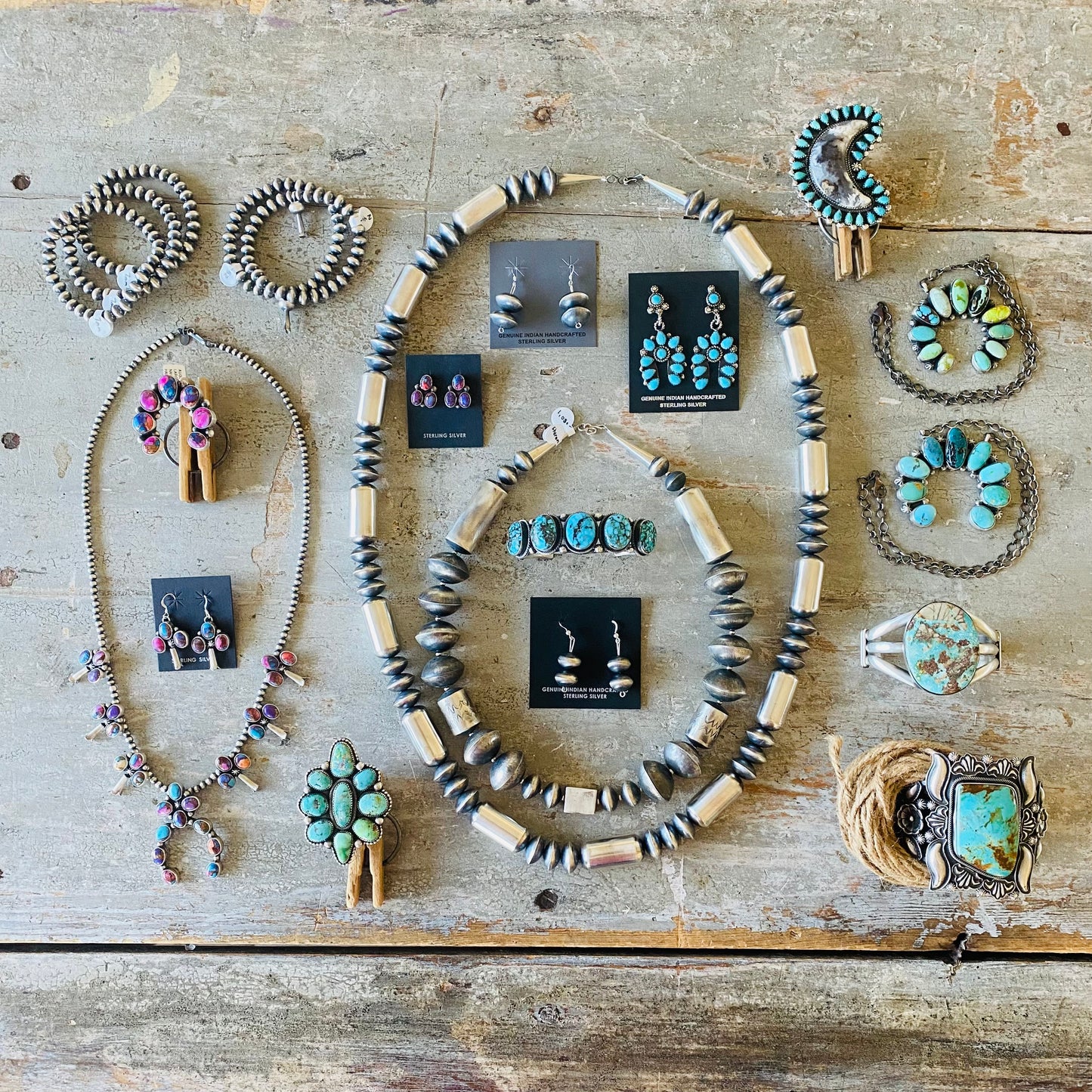 Navajo Sharon Cooley - Nez Sterling Silver Handmade Graduated Pearls Necklace Set
