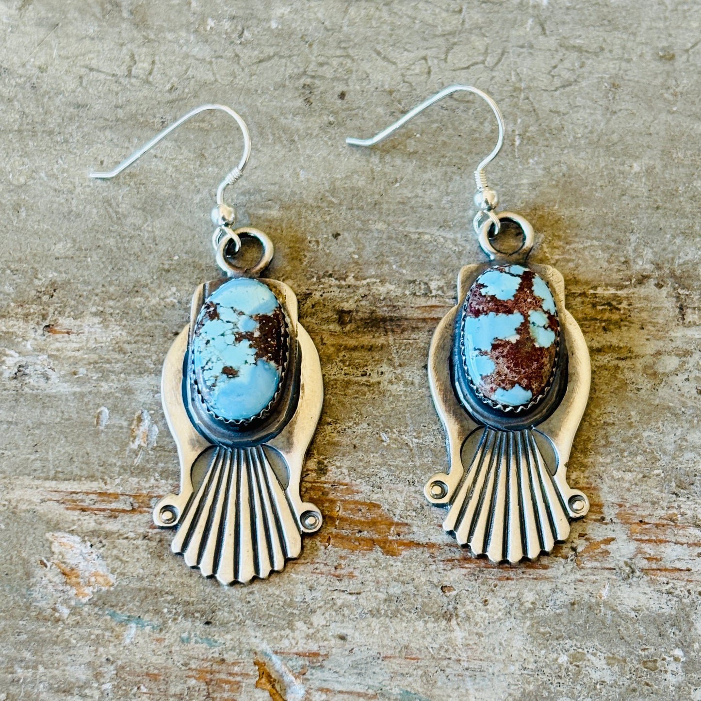 Navajo Rita Begay Sterling Silver & Golden Hills Turquoise Earrings