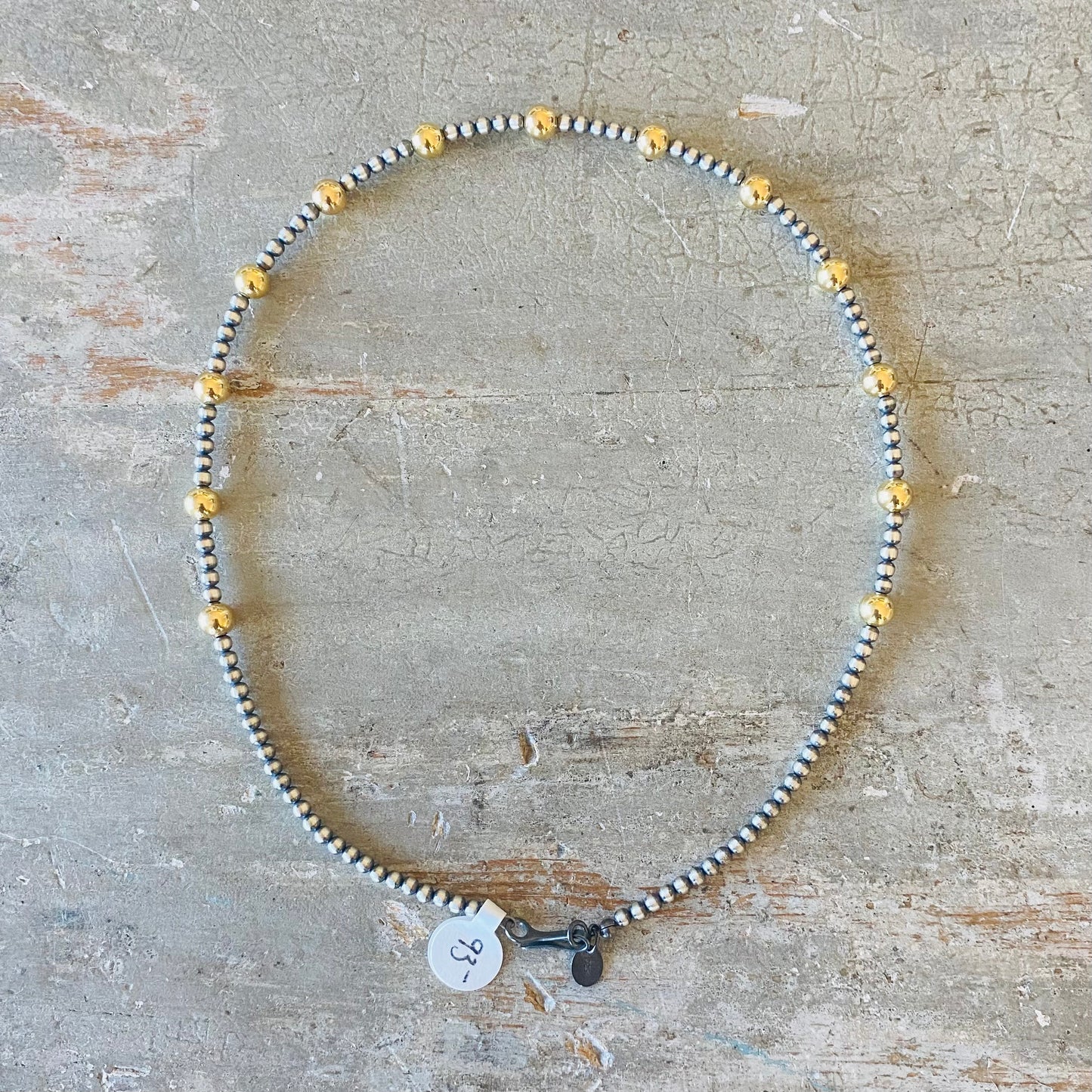 Native Strung Sterling Silver & 18k Gold Plated Alternating 3mm - 6mm Machine Made Pearls Necklace