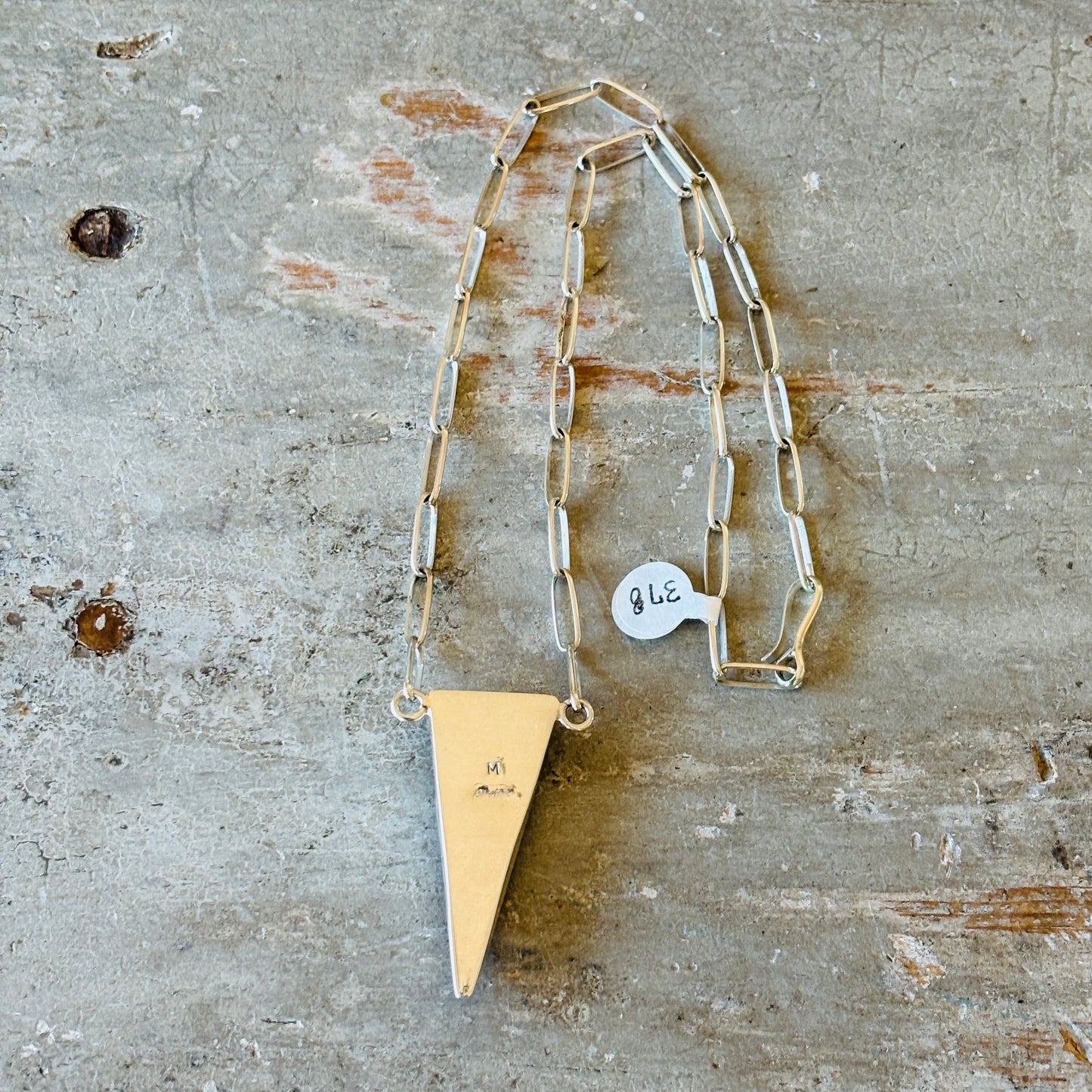Navajo Mildred Parkhurst Sterling Silver & Black Onyx Triangle Pendant Necklace