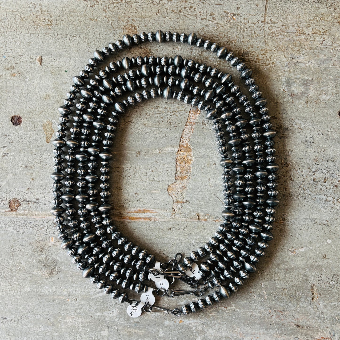 Navajo Austin Haley Sterling Silver 5mm - 9mm - 10mm Handmade Pearls Necklaces