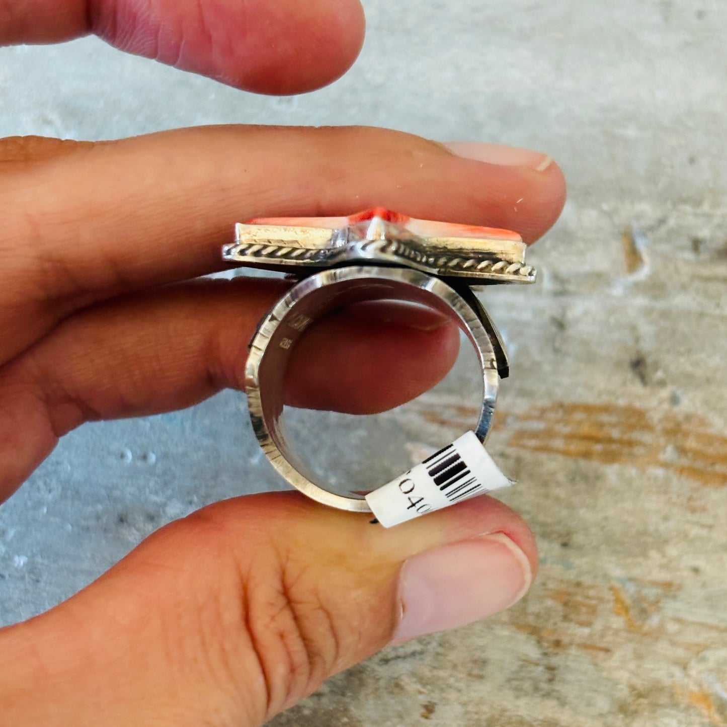 Navajo Andy Cadman Sterling Silver & Red Spiny Oyster Star Ring