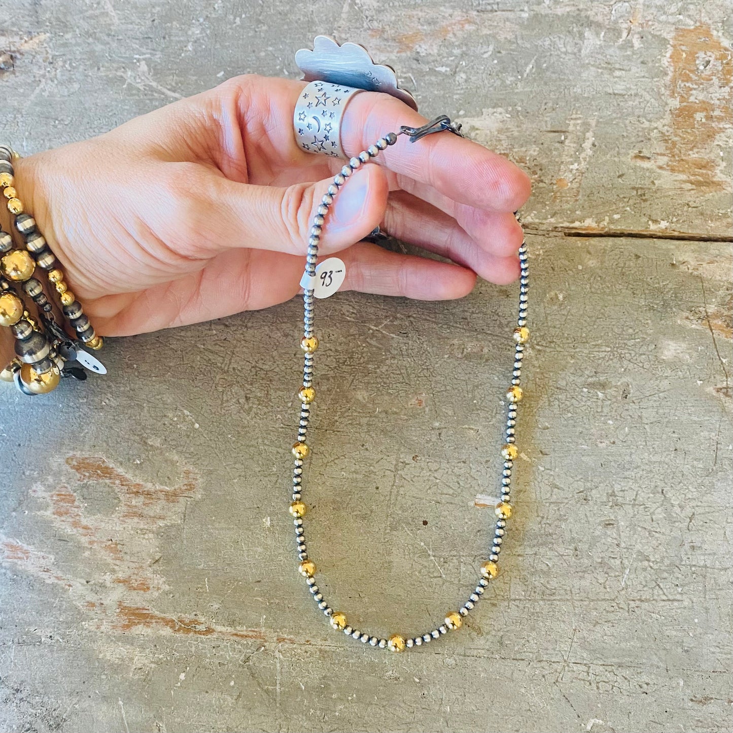 Native Strung Sterling Silver & 18k Gold Plated Alternating 3mm - 6mm Machine Made Pearls Necklace