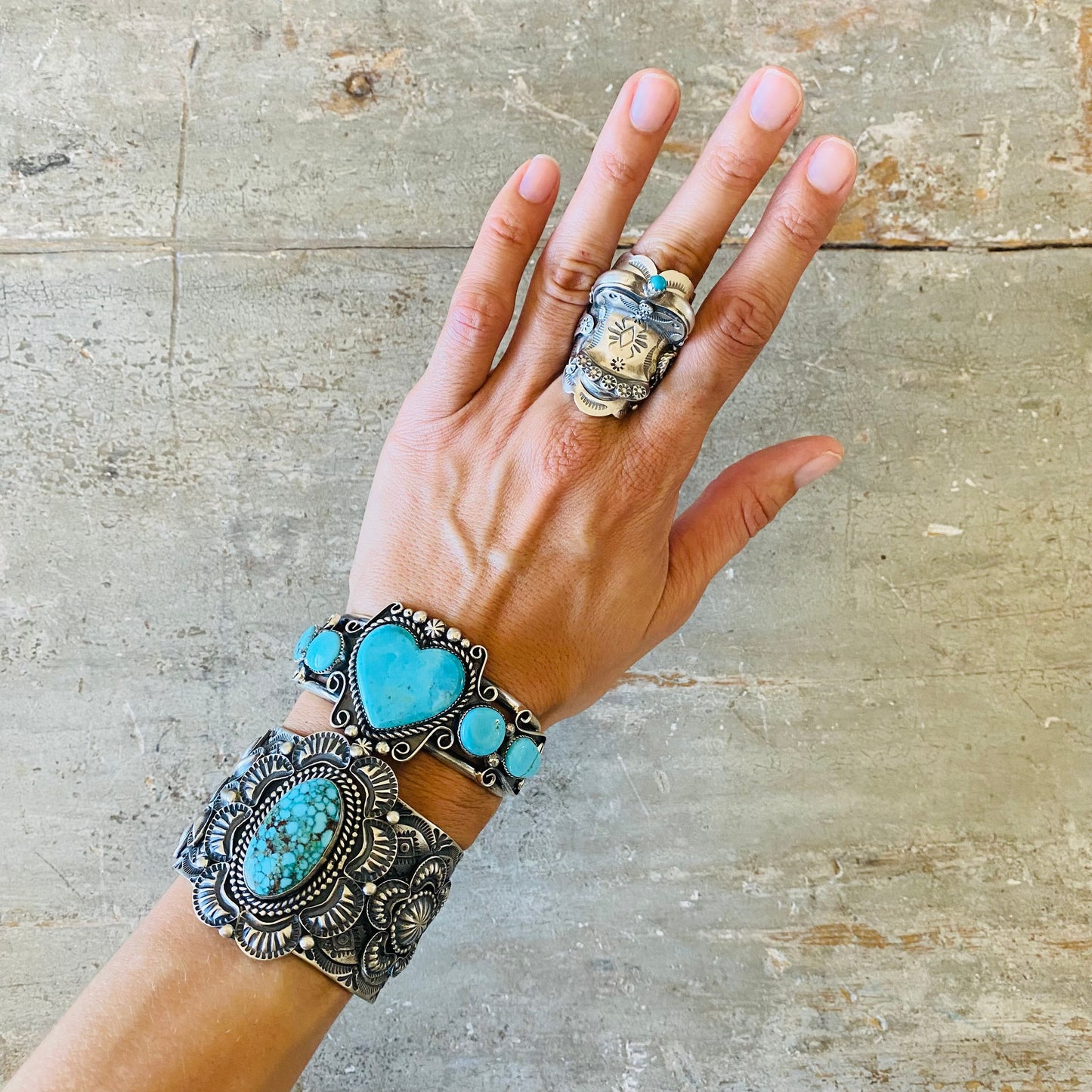 Navajo Tim Yazzie Sterling Silver & Kingman Turquoise Saddle Ring