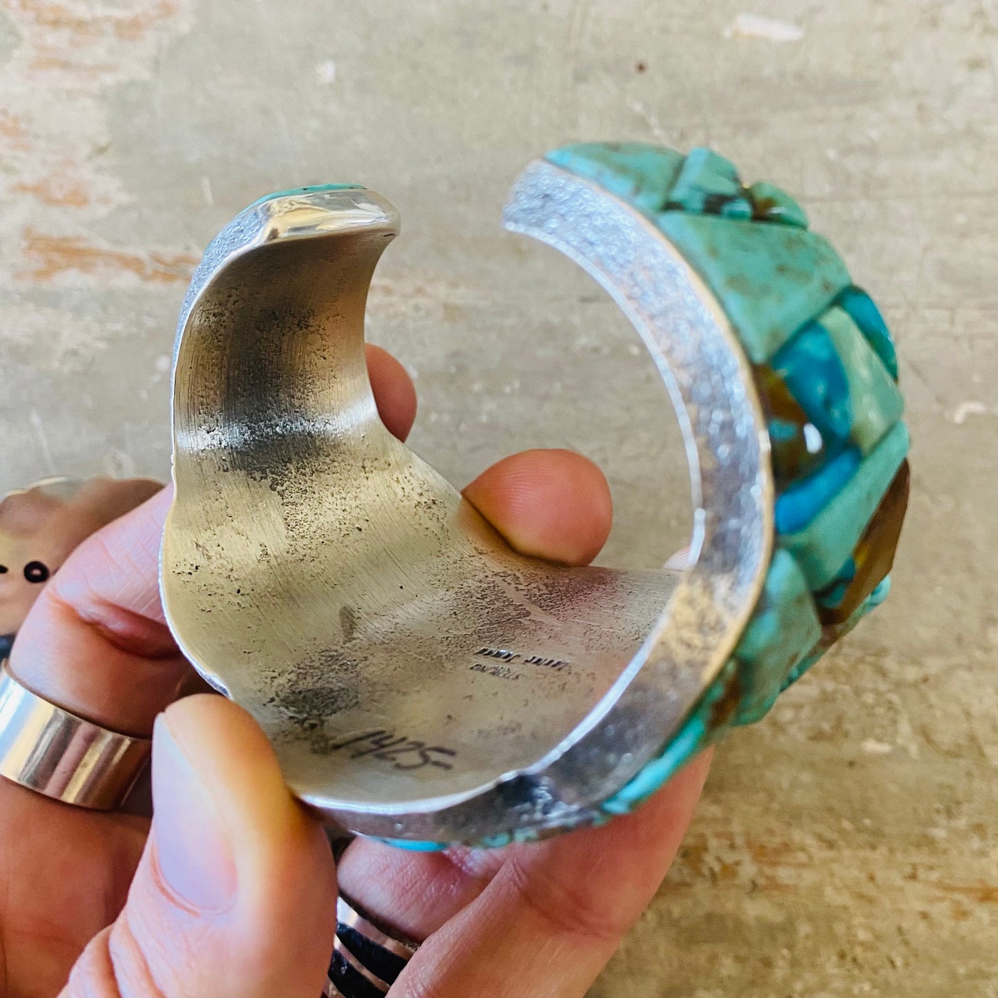 Navajo Lester James Sterling Silver & Turquoise Cobblestone Cuff