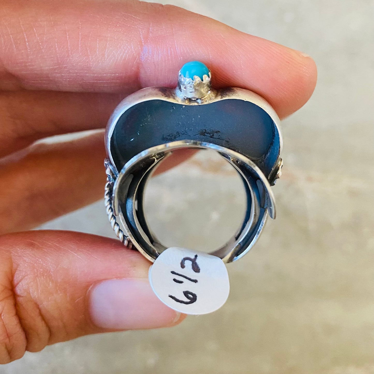 Navajo Tim Yazzie Sterling Silver & Kingman Turquoise Saddle Ring