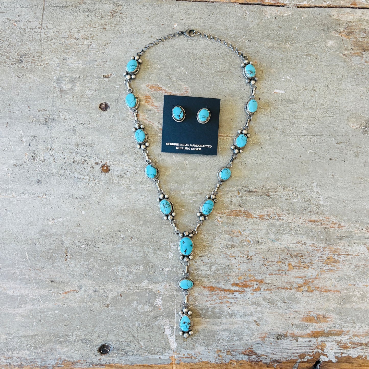 Navajo Cordelle Platero Sterling Silver & Egyptian Turquoise Lariat Necklace
