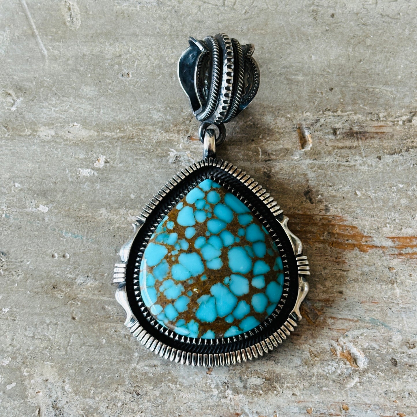 Navajo Floyd Parkhurst Sterling Silver & Lone Mountain Turquoise Pendant