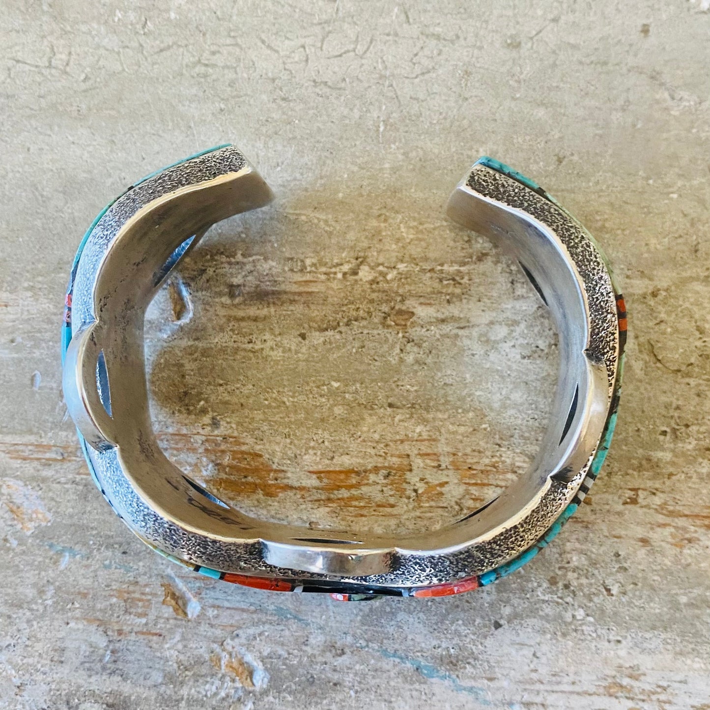 Navajo Lester James & Aaron Anderson Sterling Silver Multi Stone Tufa Cast Cuff