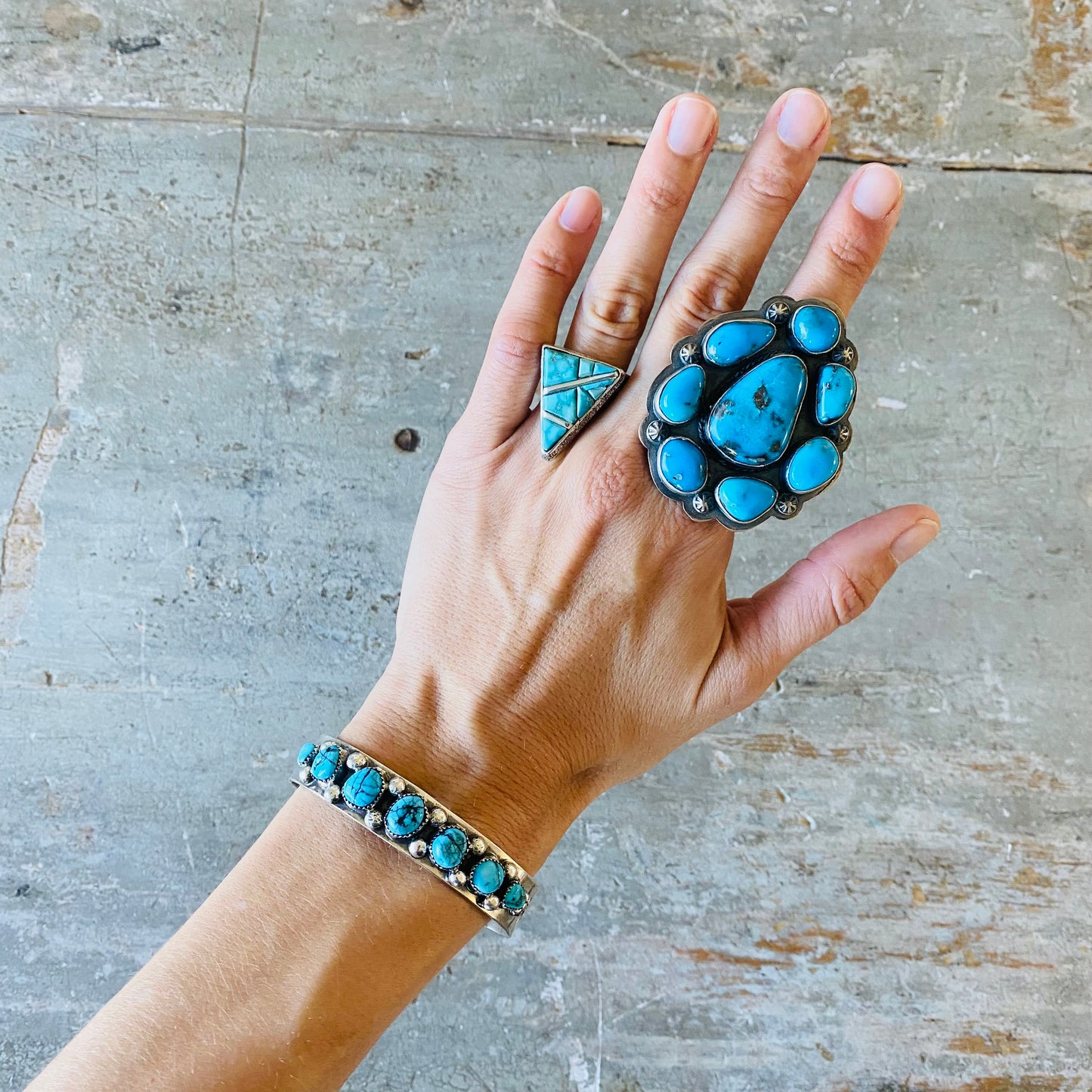 Navajo Lorenzo Jerilyn Chee Sterling Silver & Kingman Turquoise Stacker Cuff