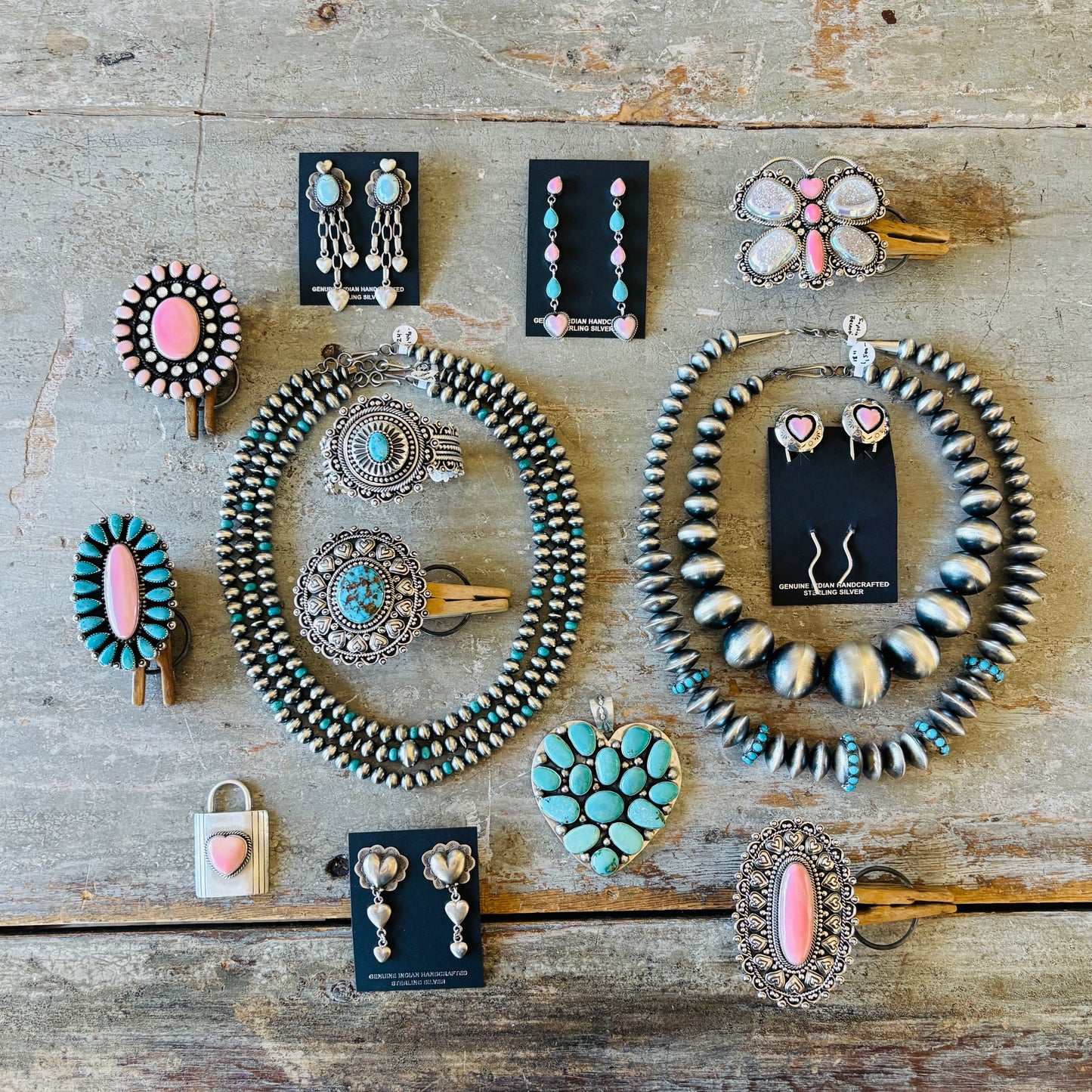 Anglo Mona Van Riper Sterling Silver & Golden Hills Hearts Earrings