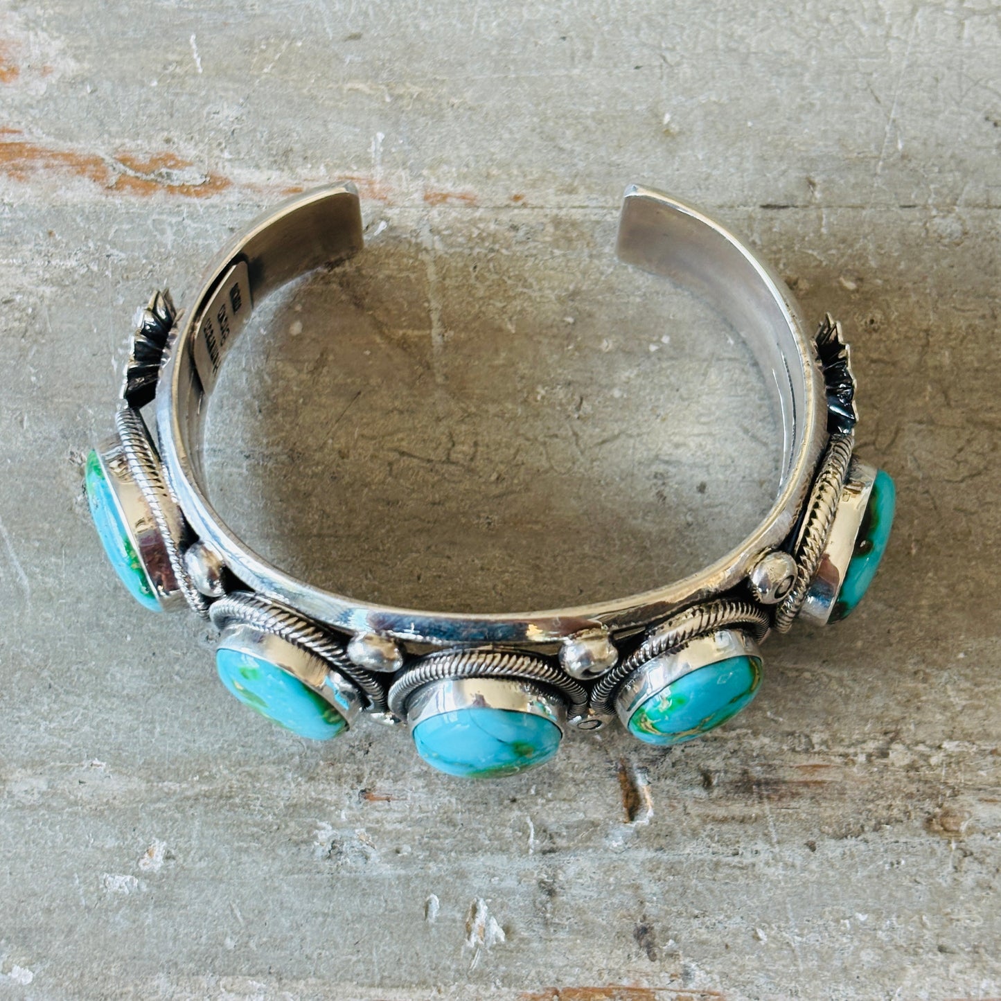 Navajo Hemerson Brown Sterling Silver & Sonoran Turquoise Statement Cuff