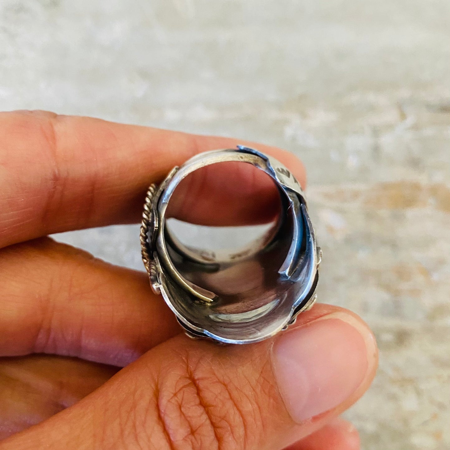 Navajo Tim Yazzie Sterling Silver & Pink Conch Saddle Ring