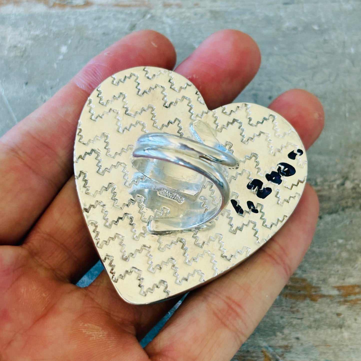 Navajo Langston Thompson Sterling Silver & Kingman Turquoise Heart Ring