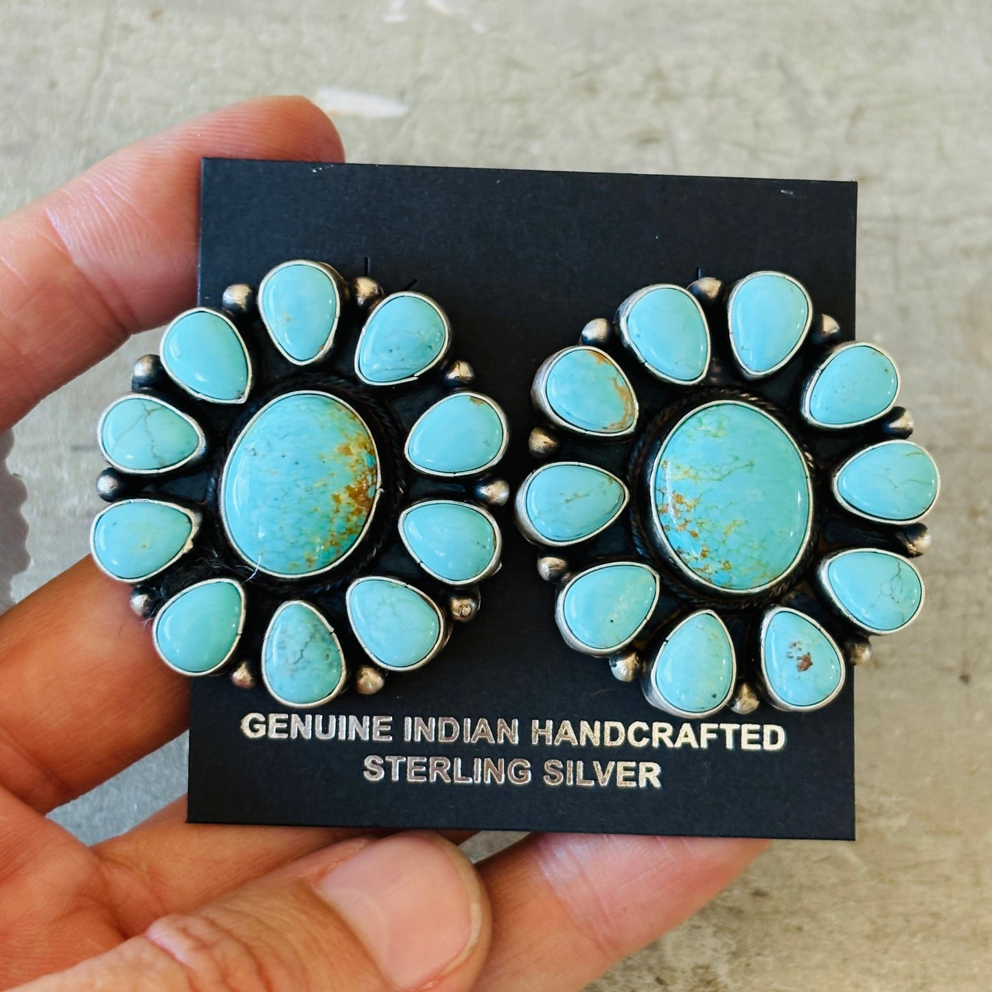 Navajo Rose Calladitto Sterling Silver & Kingman Cluster Earrings