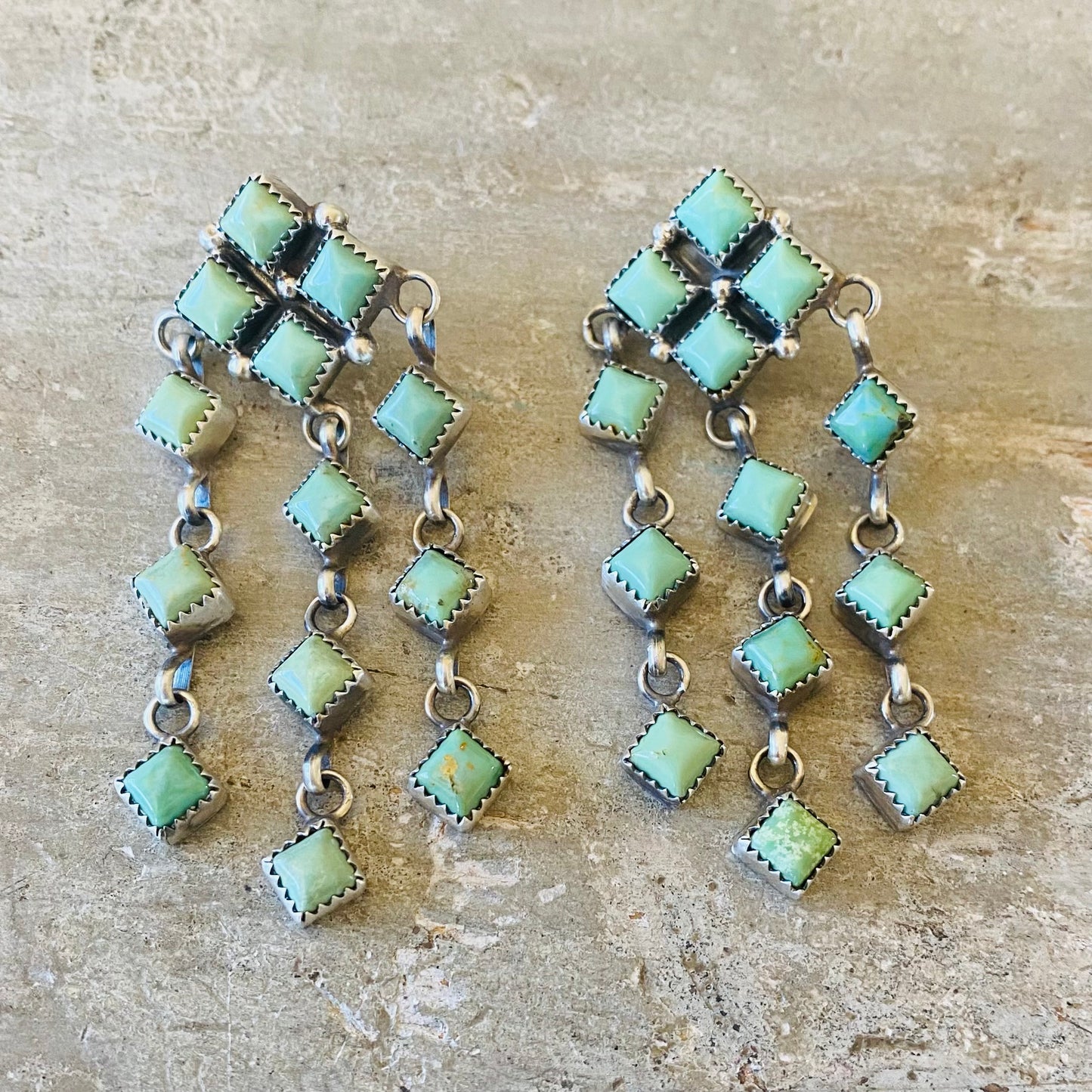 Navajo Julia Etsitty Sterling Silver & Green Turquoise Statement Earrings