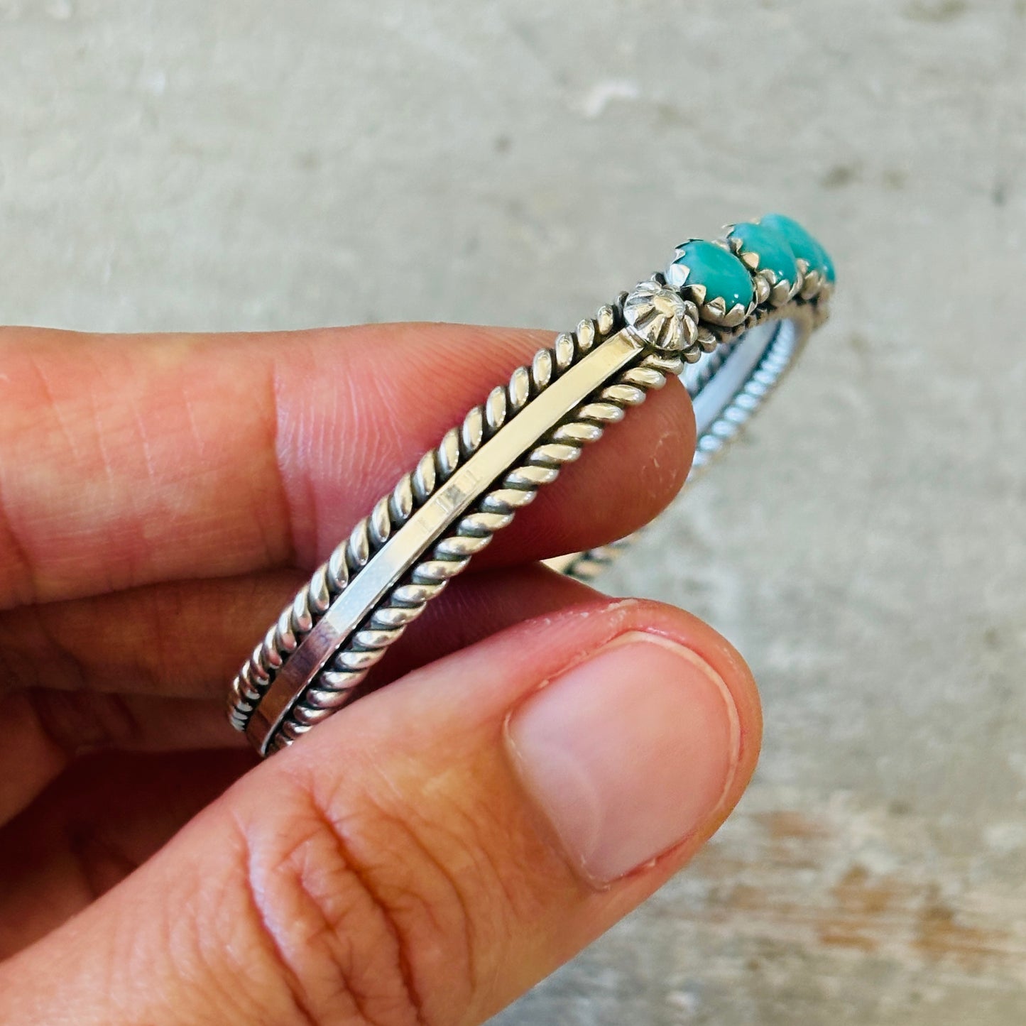 Navajo James King Sterling Silver & Turquoise Stacker Cuff