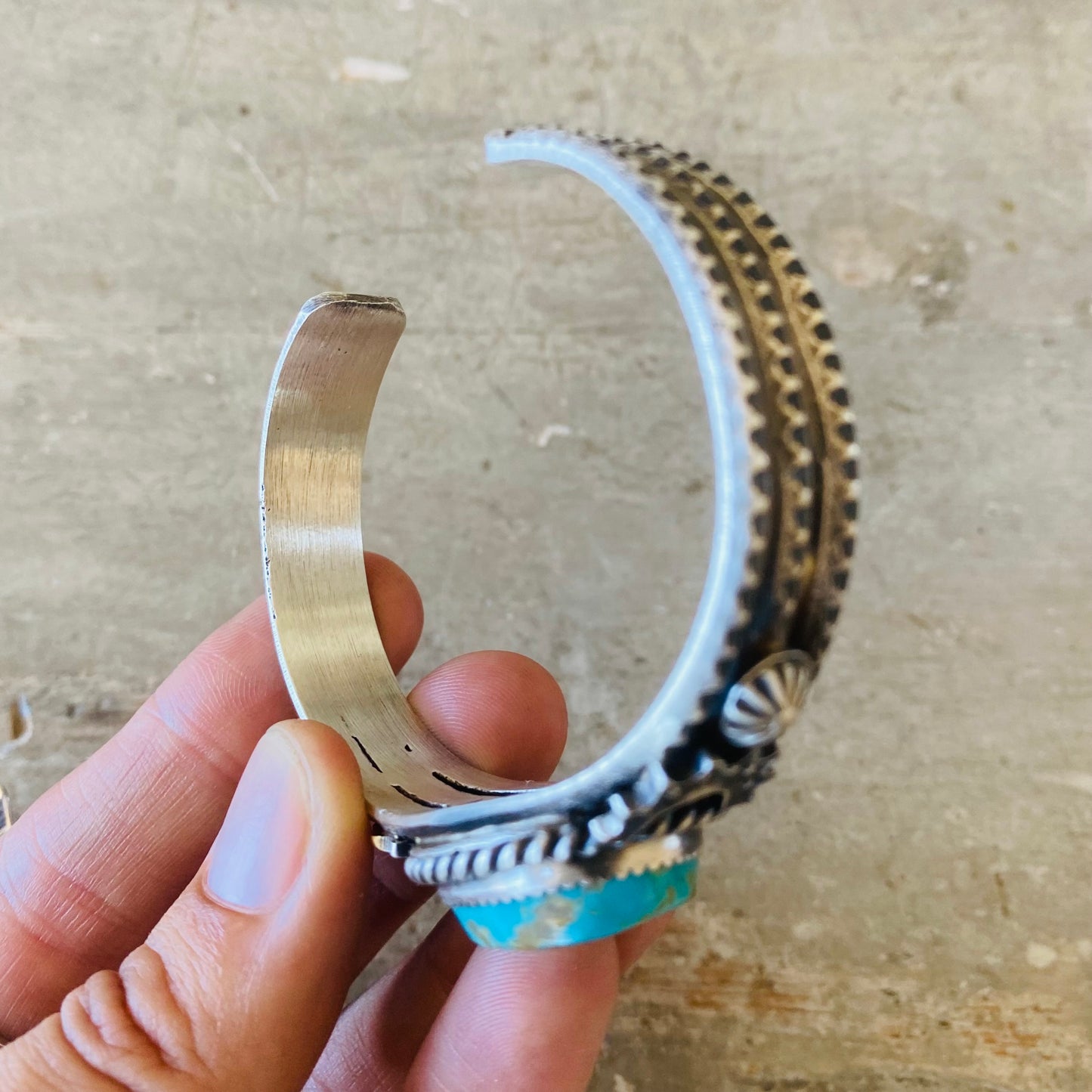 Navajo Kindale Billah Sterling Silver & Kingman Turquoise Stacker Cuff