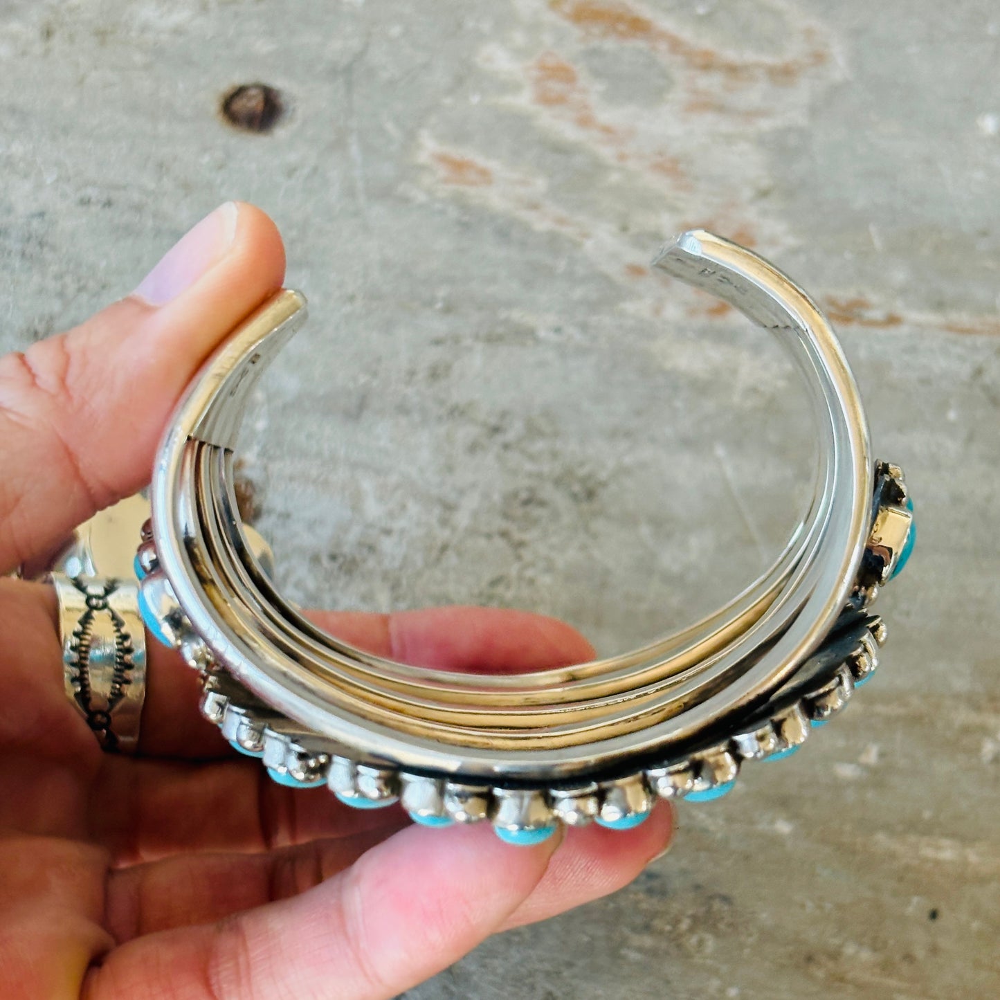 Navajo Melvin & Tiffany Jones Sterling Silver & Kingman Turquoise Cluster Cuff