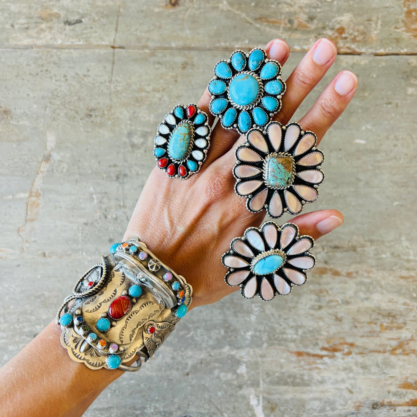 Navajo Ednei Yabeny Sterling Silver Cluster Rings