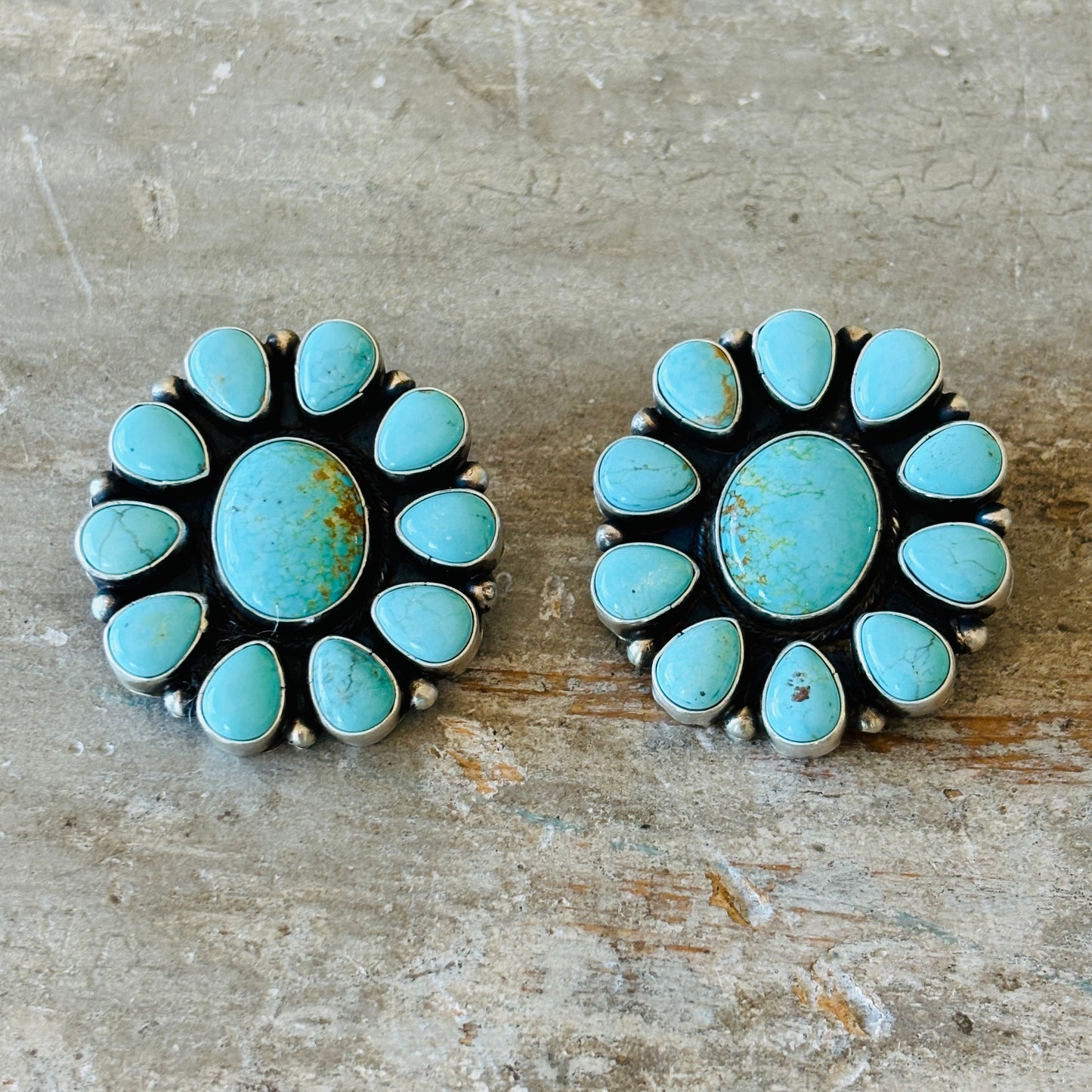 Navajo Rose Calladitto Sterling Silver & Kingman Cluster Earrings