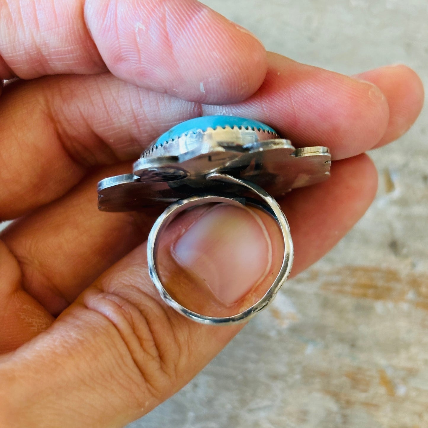 Navajo Tia Long Sterling Silver & Turquoise Ring