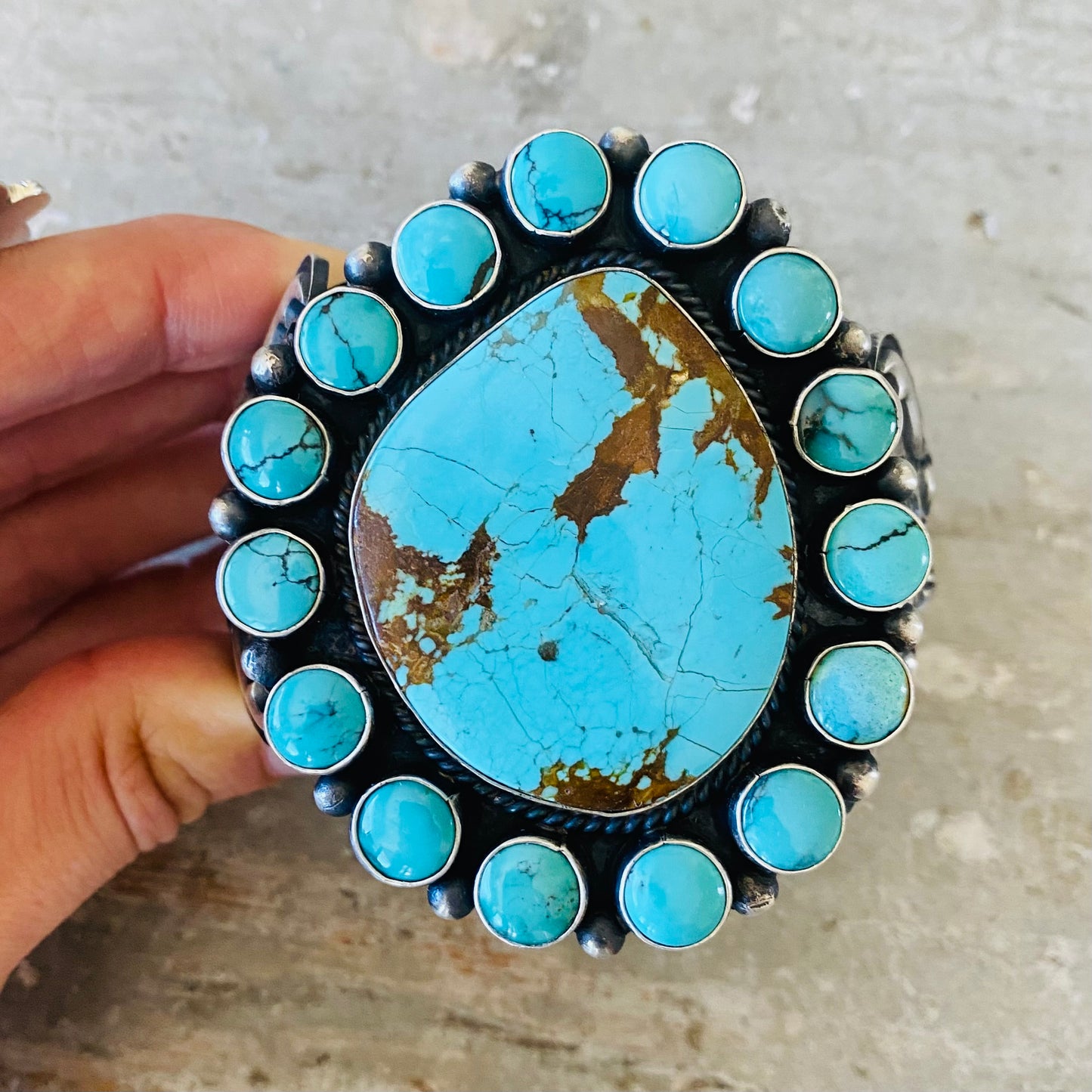 Navajo Kindale Billah Sterling Silver & Turquoise Cluster Statement Cuff