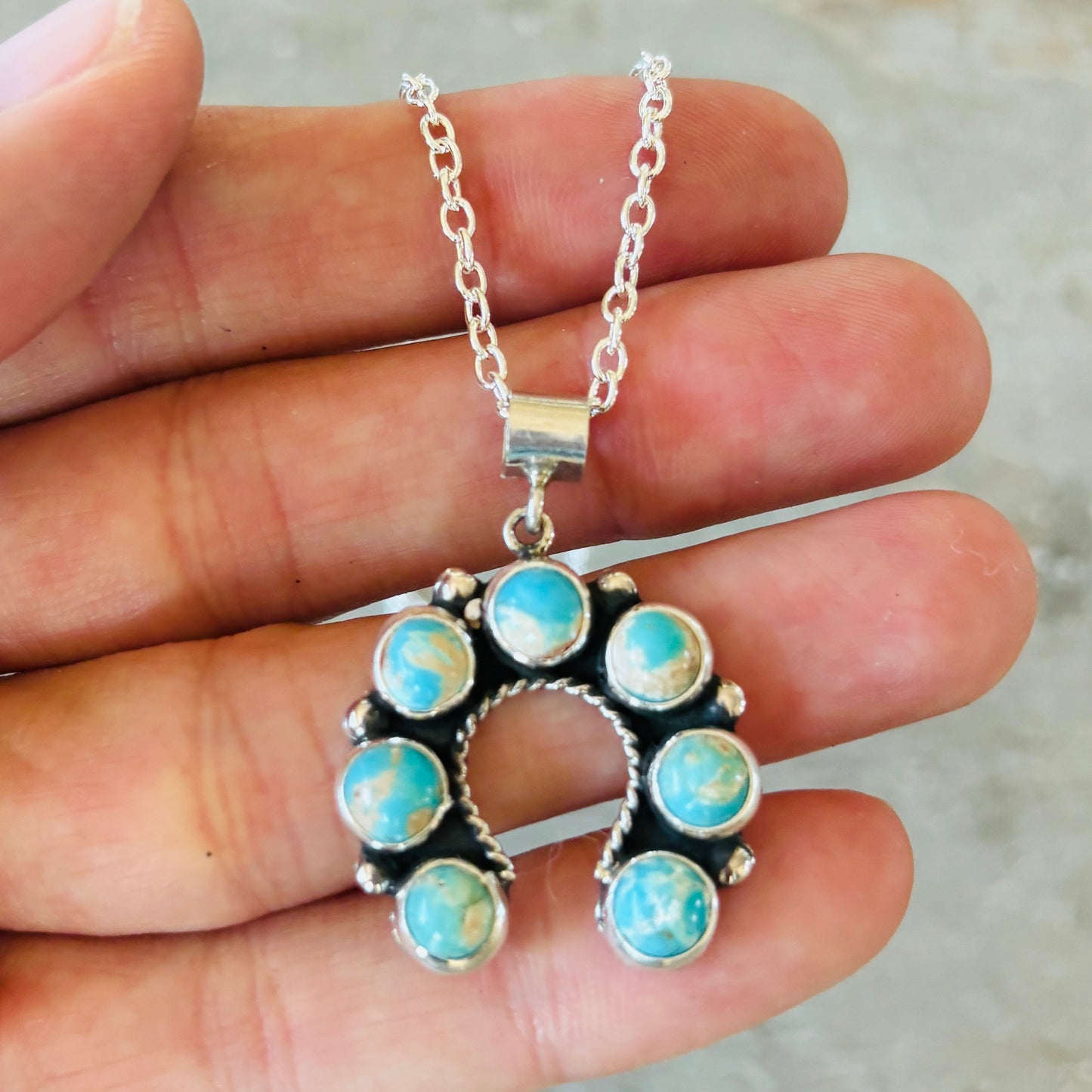 New Navajo Martin Perry Sterling Silver & Turquoise Naja Pendant