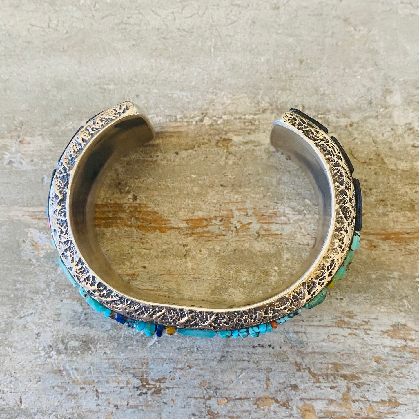 Navajo Lester James Sterling Silver & Multi Stone Tufa Cast Cuff