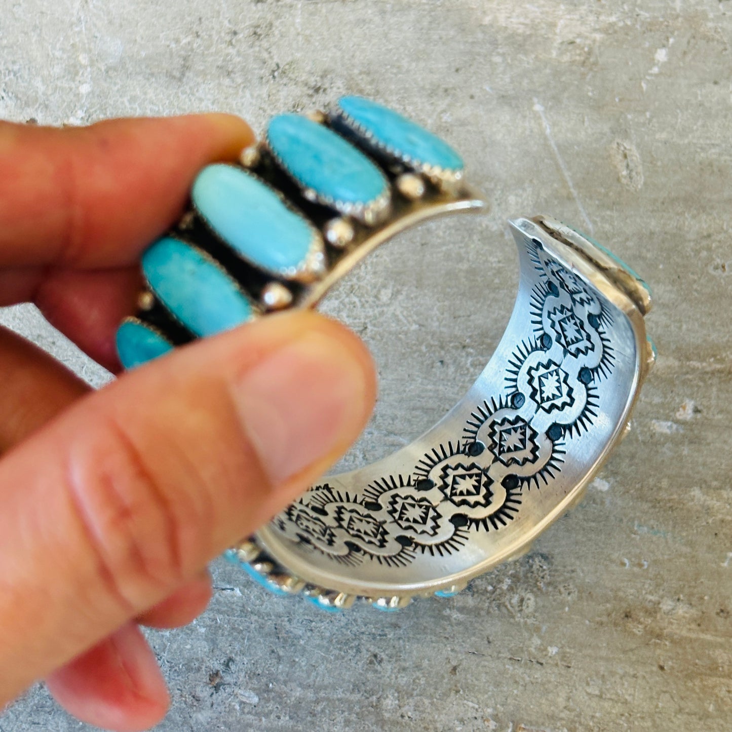 Navajo Glenn Livingston Sterling Silver & Whitewater Kingman Statement Cuff