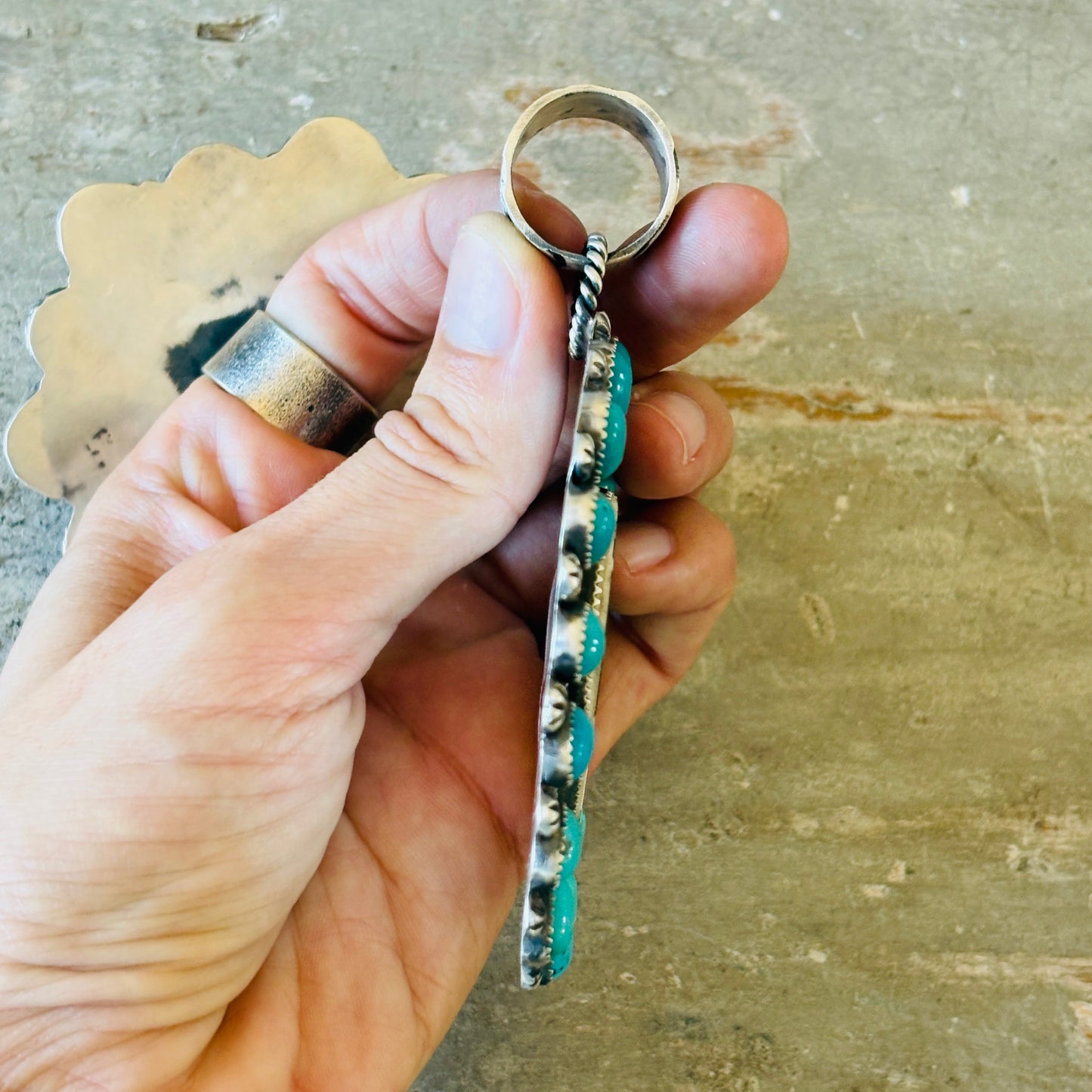 Navajo Kindale Billah Sterling Silver & Campitos Turquoise Steer Pendant