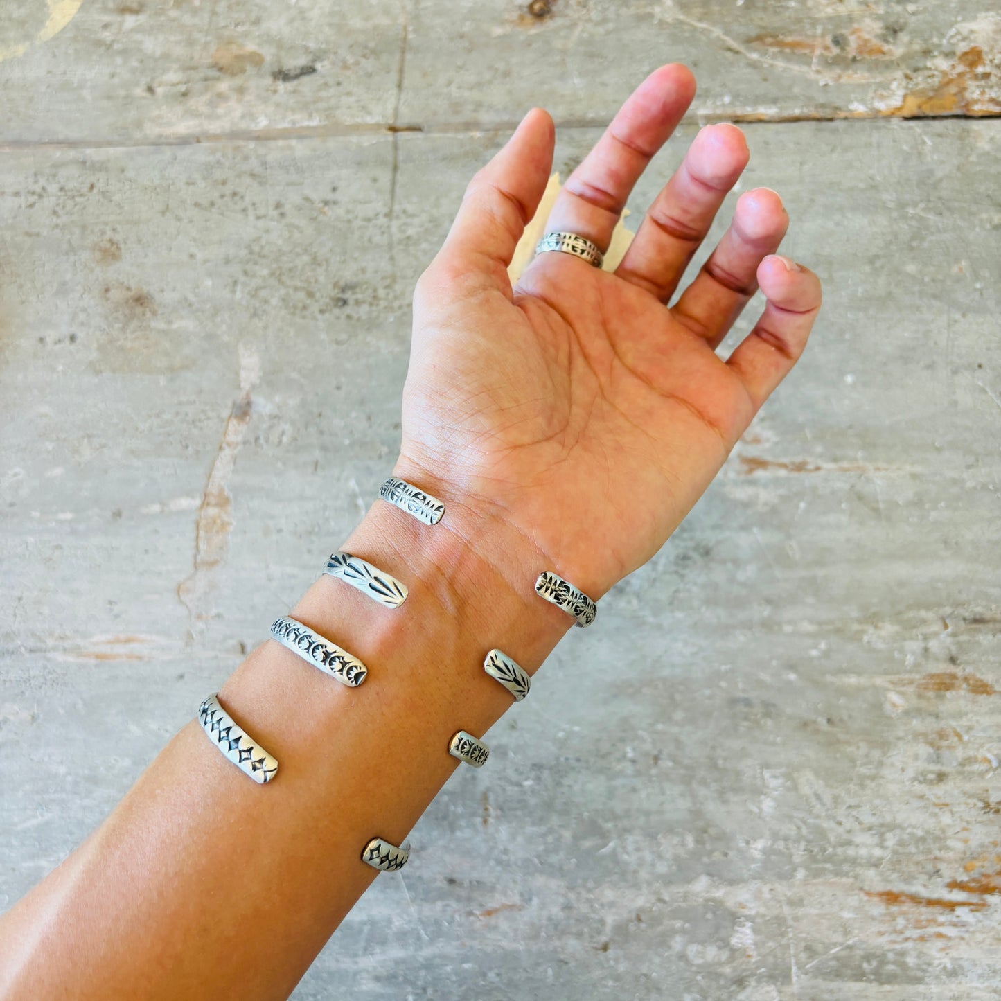Navajo Chris Etsitty Sterling Silver & Bisbee Turquoise Stacker Cuffs