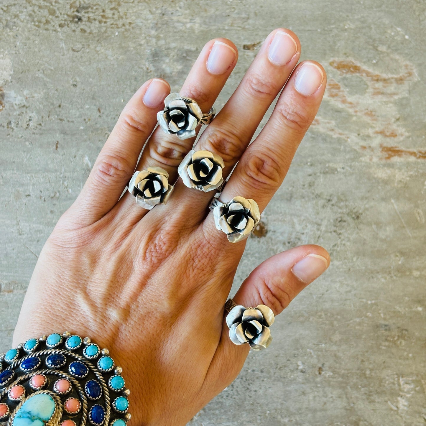 Navajo Chris Etsitty Sterling Silver Rose Rings