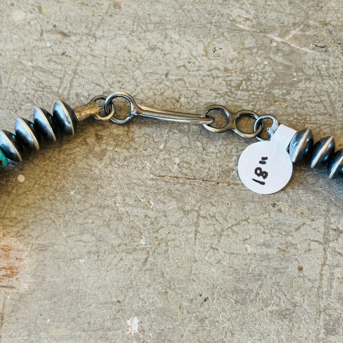 Navajo Tonisha Haley Sterling Silver & Campitos Turquoise 7mm Handmade Saucer - Tube Beads Pearl Necklace