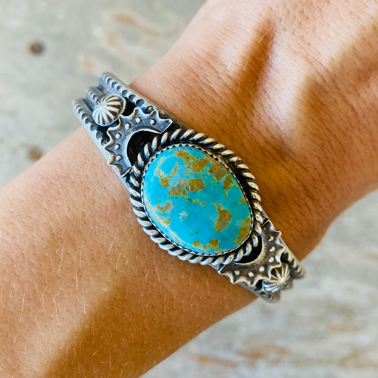 Navajo Kindale Billah Sterling Silver & Kingman Turquoise Stacker Cuff