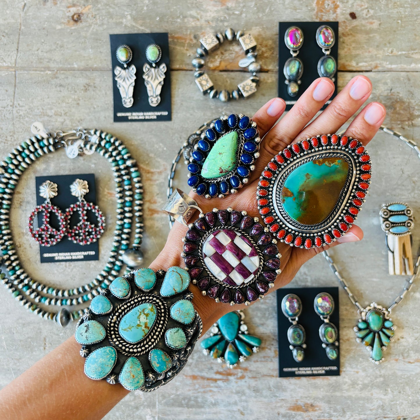 Navajo Preston Haley Sterling Silver & Campitos Turquoise 7mm - 12mm - 20mm Pearls Necklace