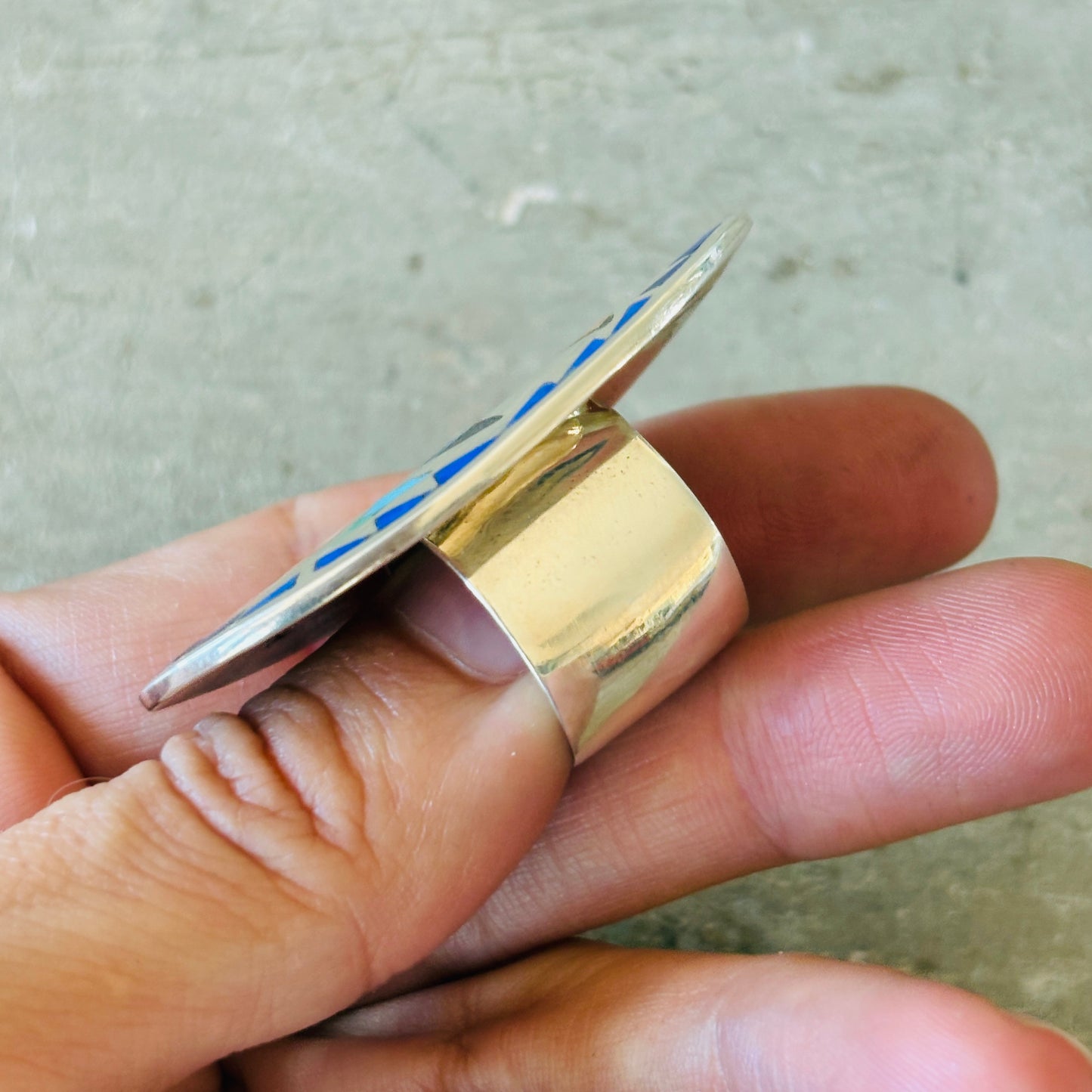 Zuni Q Quam Sterling Silver Hummingbird Inlay Ring
