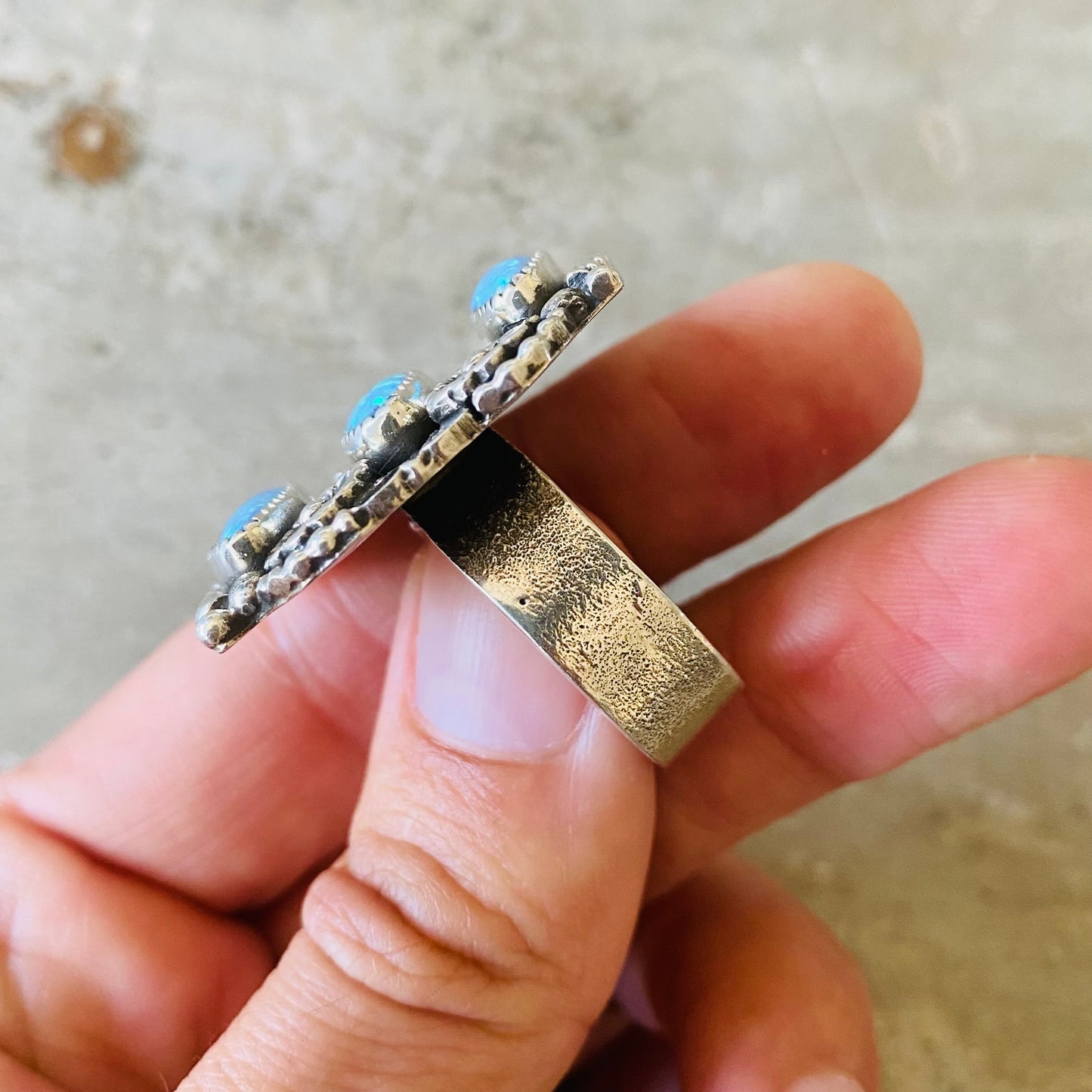 Navajo Kindale Billah Sterling Silver & Blue Lab Opal Floral Ring