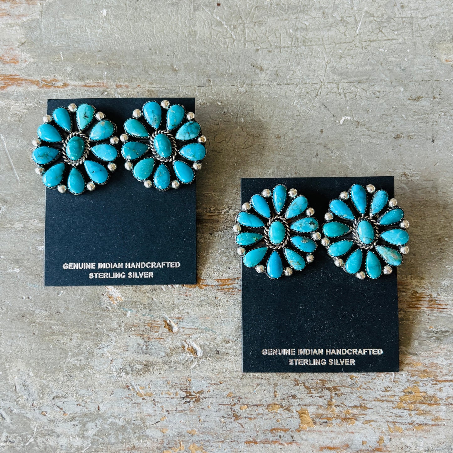 Navajo Lorenzo & Jerilyn Chee Sterling Silver & Kingman Cluster Earrings