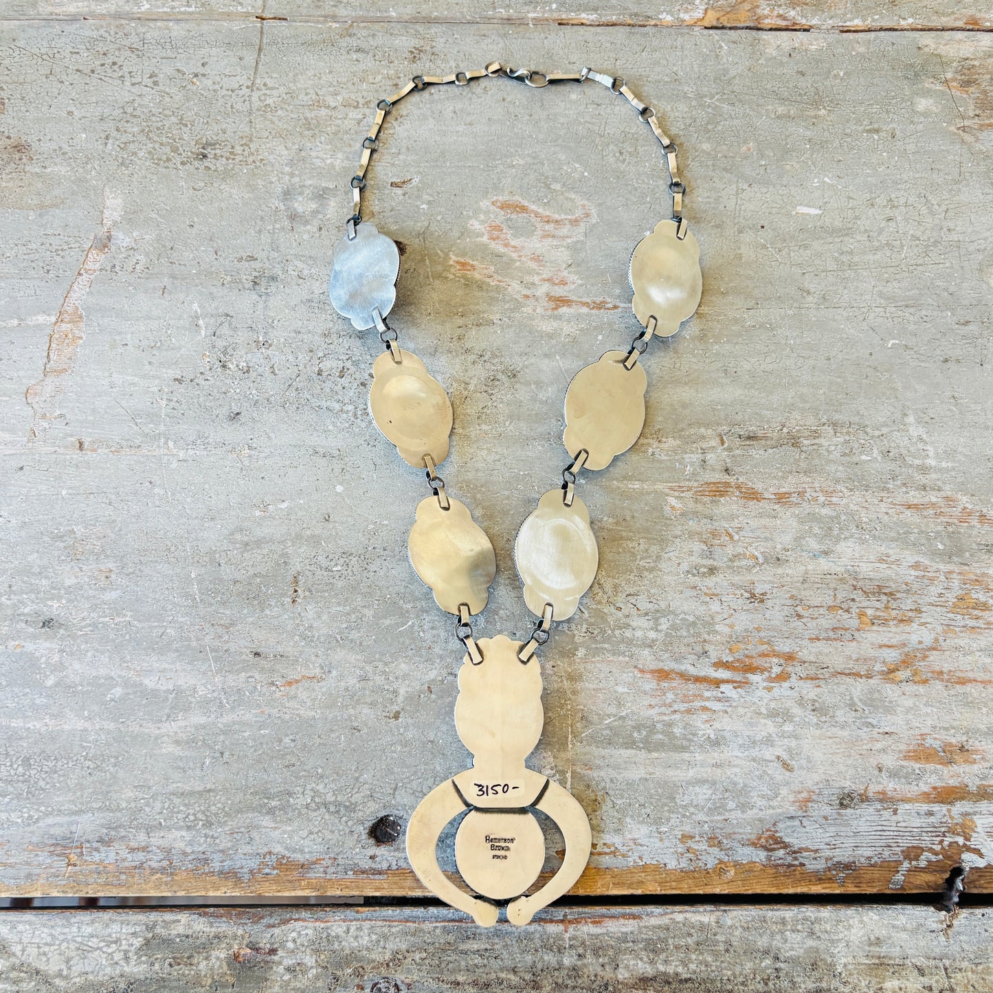 Navajo Hemerson Brown Sterling Silver & Orange Spiny Concho Naja Statement Necklace