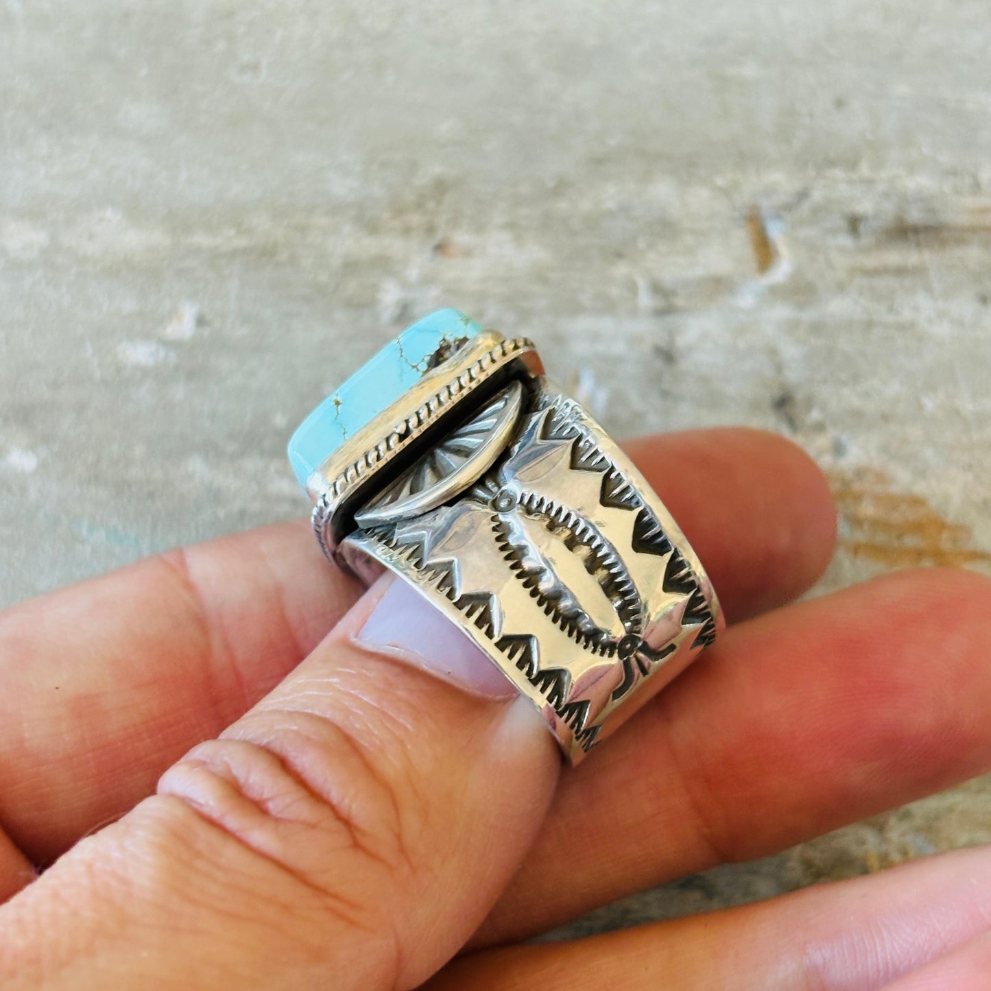 Navajo Darrell Cadman Sterling Silver & #8 Turquoise Ring
